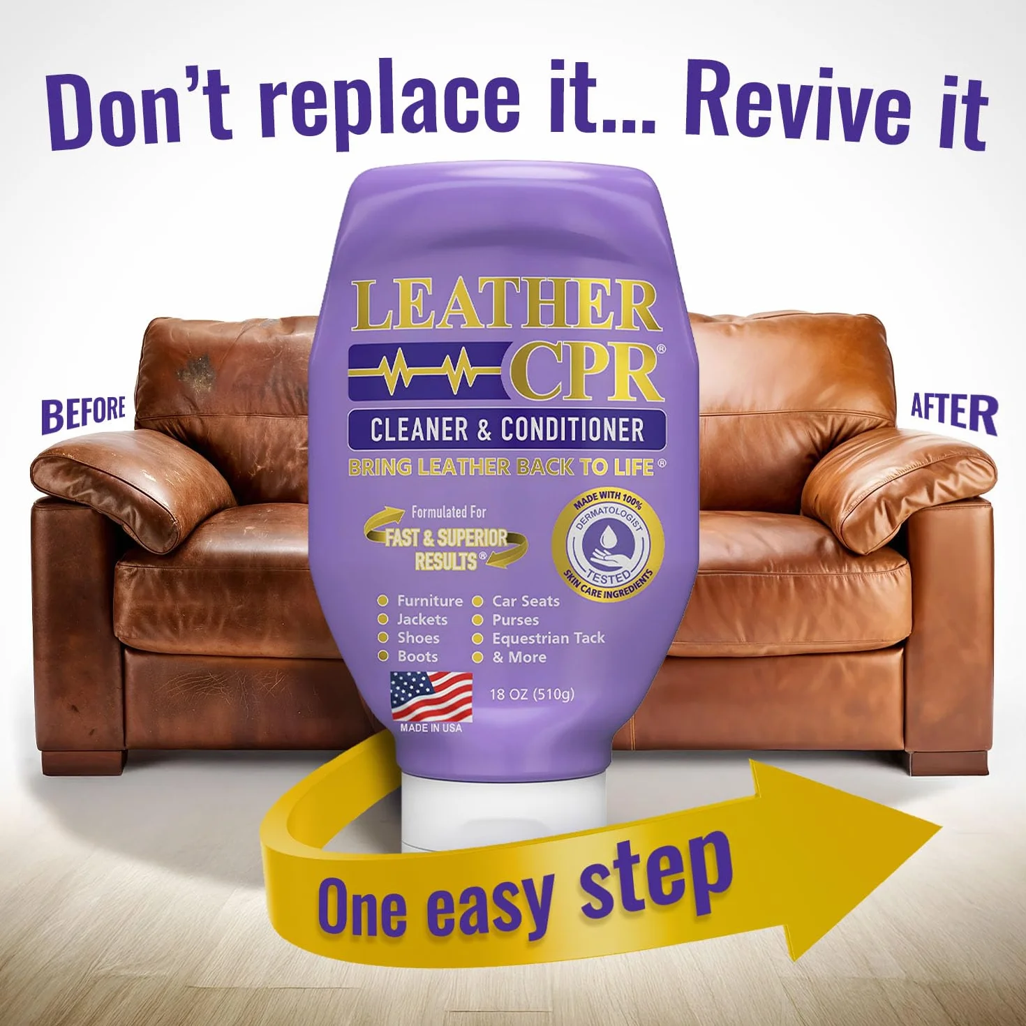 CPR Cleaning Products Leather 510.3 g Bottle – testowany dermatologicznie, w 100% wolny od podrażnień środek czyszczący i odżywka do skóry do domu,