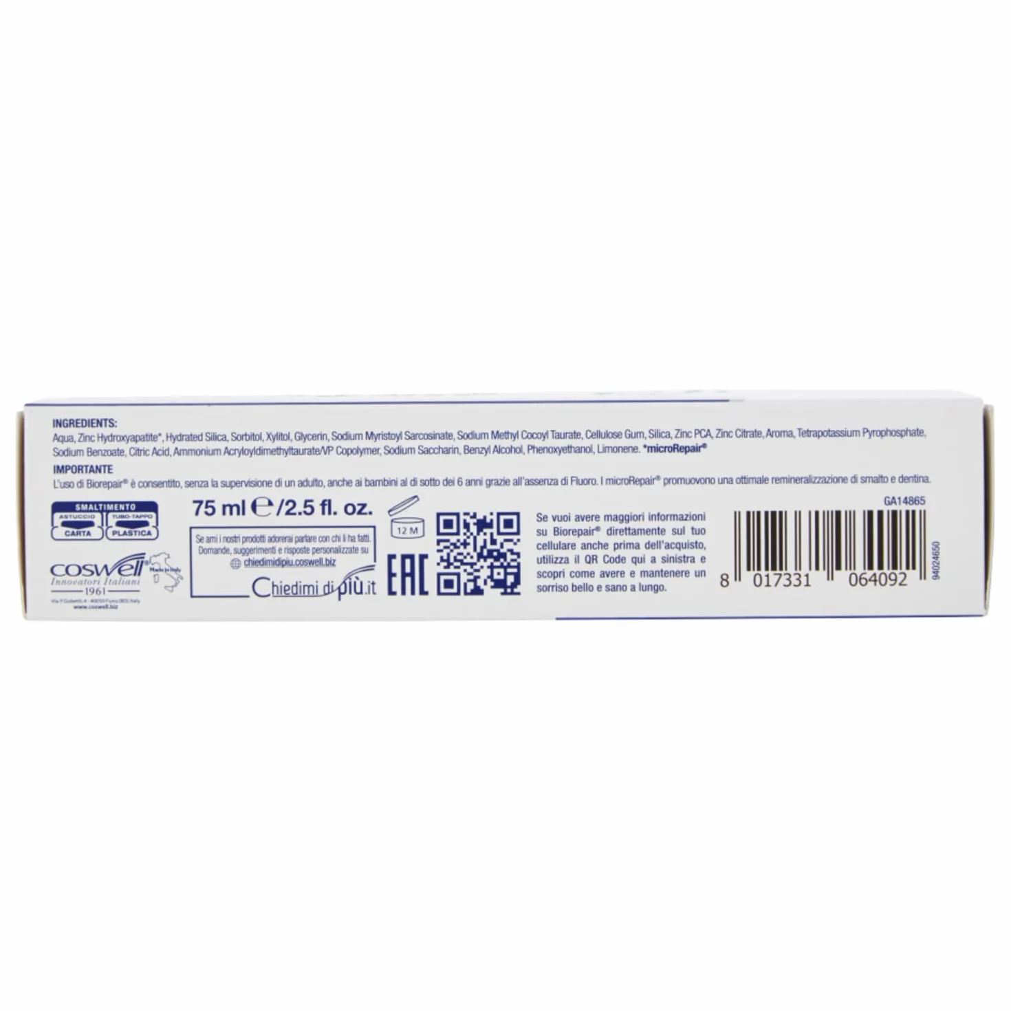 Biorepair: Dentifricio per la Notte (Intensive Night Repair) pasta do zębów z microRepair * 2,5 Fluid Ounce (75 ml) * [włoski import] by Coswell S.p.A.