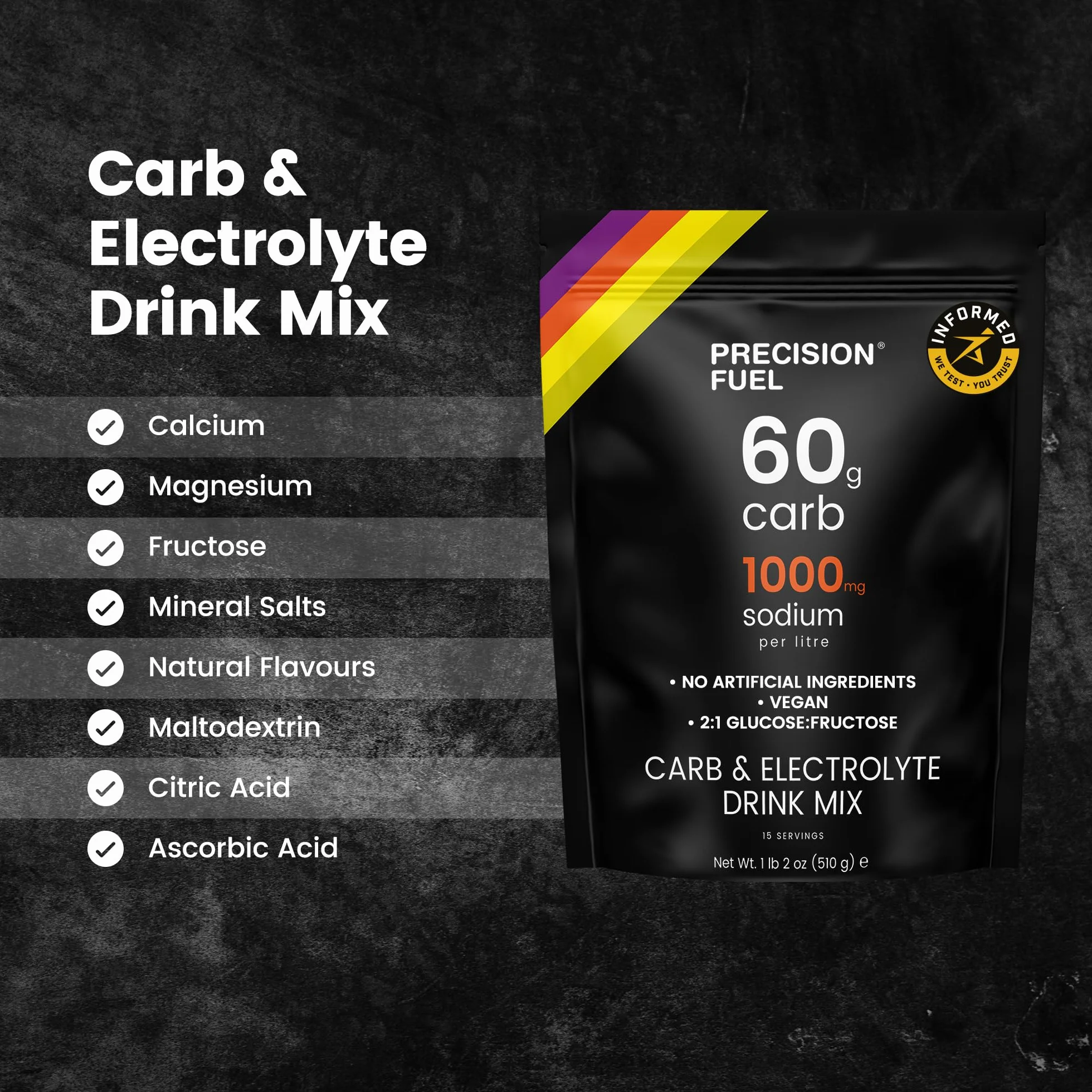 Precision Fuel Carb & Electrolytes Powder Drink Mix – Wysokowydajny Napój Energetyczny, 60g Węglowodanów, 1000mg Sodu, Produkt Wegański