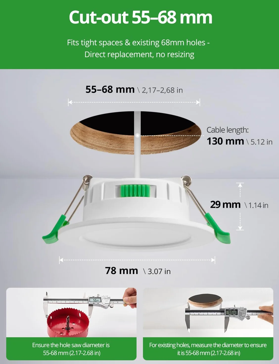 HOMEOW Zestaw 20 wpuszczanych reflektorów LED 68 mm, 4 W, bardzo płaskie, ciepłe białe 2700 K, neutralna biel, 4000 K, zimna biel 6000 K, regulowany, wewnętrzny reflektor LED wodoodporny IP44, do