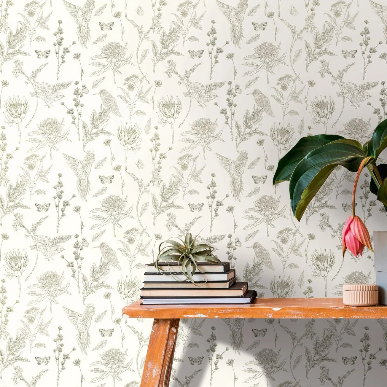 Livingwalls Tapeta kwiatowa biała zielona - tapeta do salonu sypialni 394293 - tapeta z włókniny dżungla - 10,05 m x 0,53 m na 5,33 m² - Made in Germany