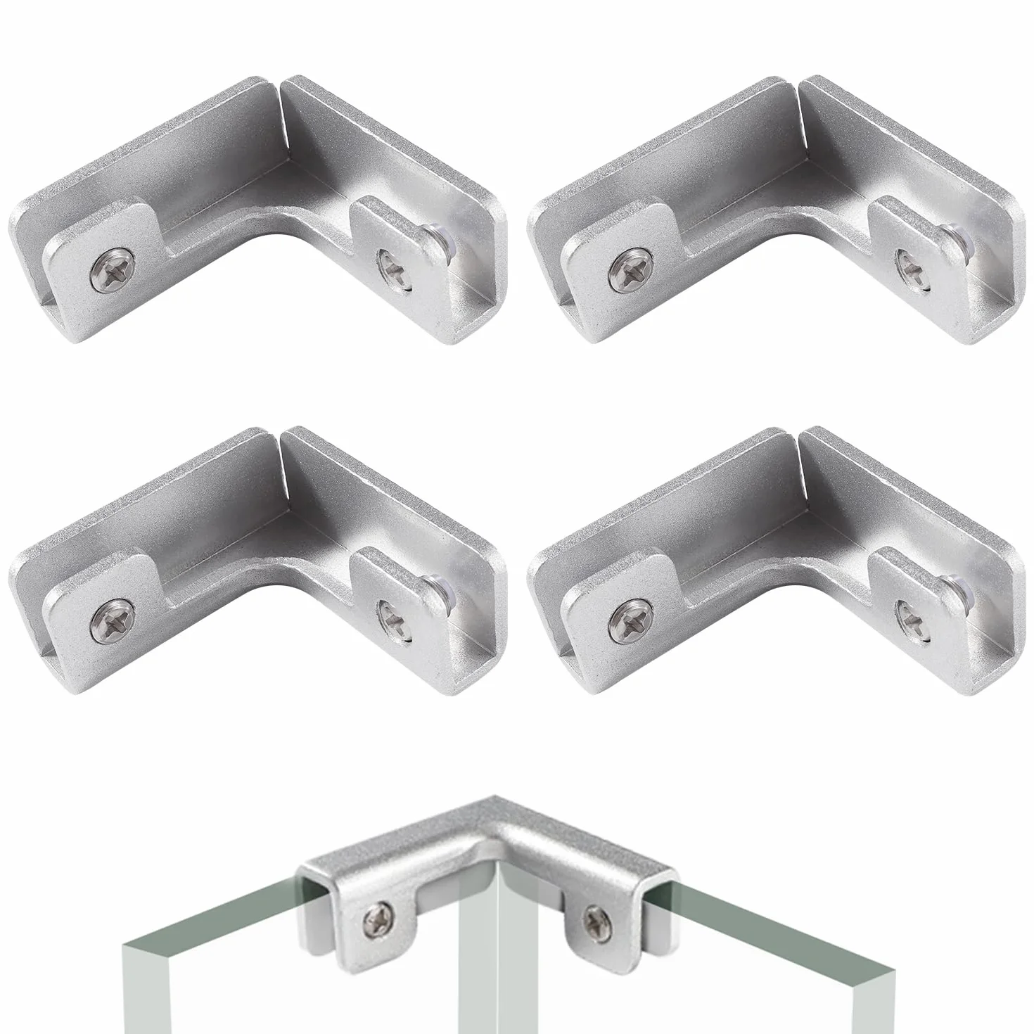 4 Sztuk 8mm Zacisku do Szkła, Uchwyt do Szkła ze Stopu Aluminium, Regulowany Zacisk do Szkła, Zacisk do Mocowania Szkła, do Szkła o Grubości 3-7 mm, Kształcie L