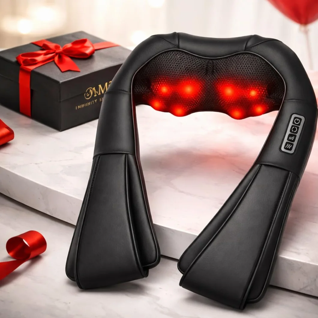 Masażer Shiatsu do Karku i Pleców z Podgrzewaniem – Elektryczny Masażer Ugniatający do Szyi, Ramion i Pleców, Relaks w Domu i Biurze MM Infinity Love