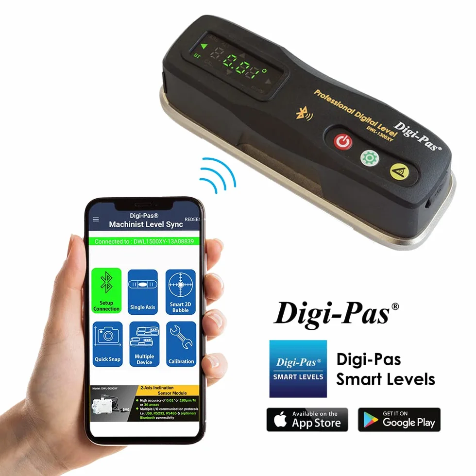 Digi-Pas 2-osiowy precyzyjny poziom inżynierów DWL1300XY Bluetooth 0.0 cm/ft (0,2 mm/M) 6-calowy