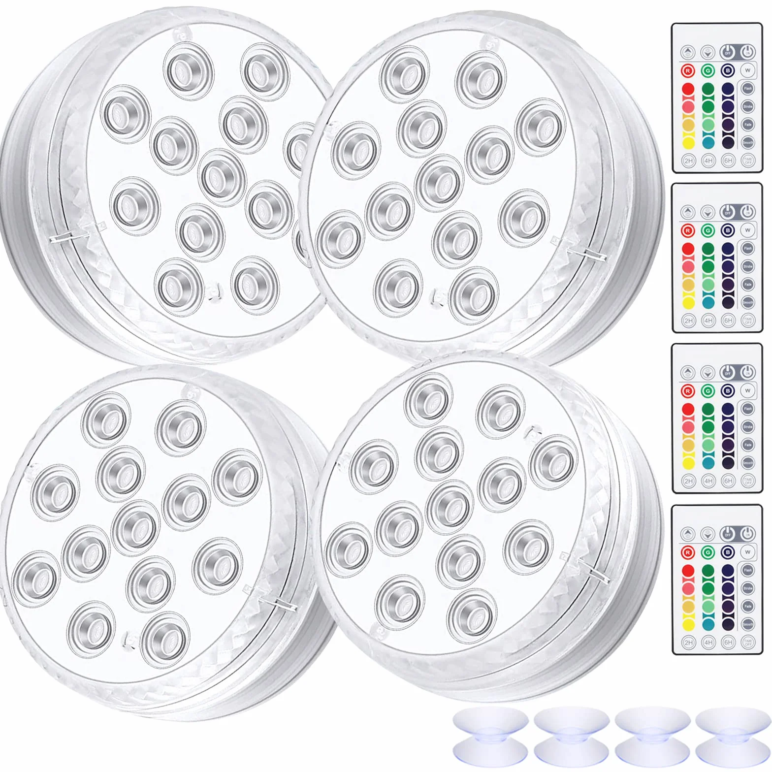 oświetlenie podwodne światła LED RGB, 4 sztuki, 13 diod LED, wodoszczelne lampki LED, zmieniające kolory, oświetlenie stawu z pilotem zdalnego sterowania i 8 przyssawkami, światło LED do wa