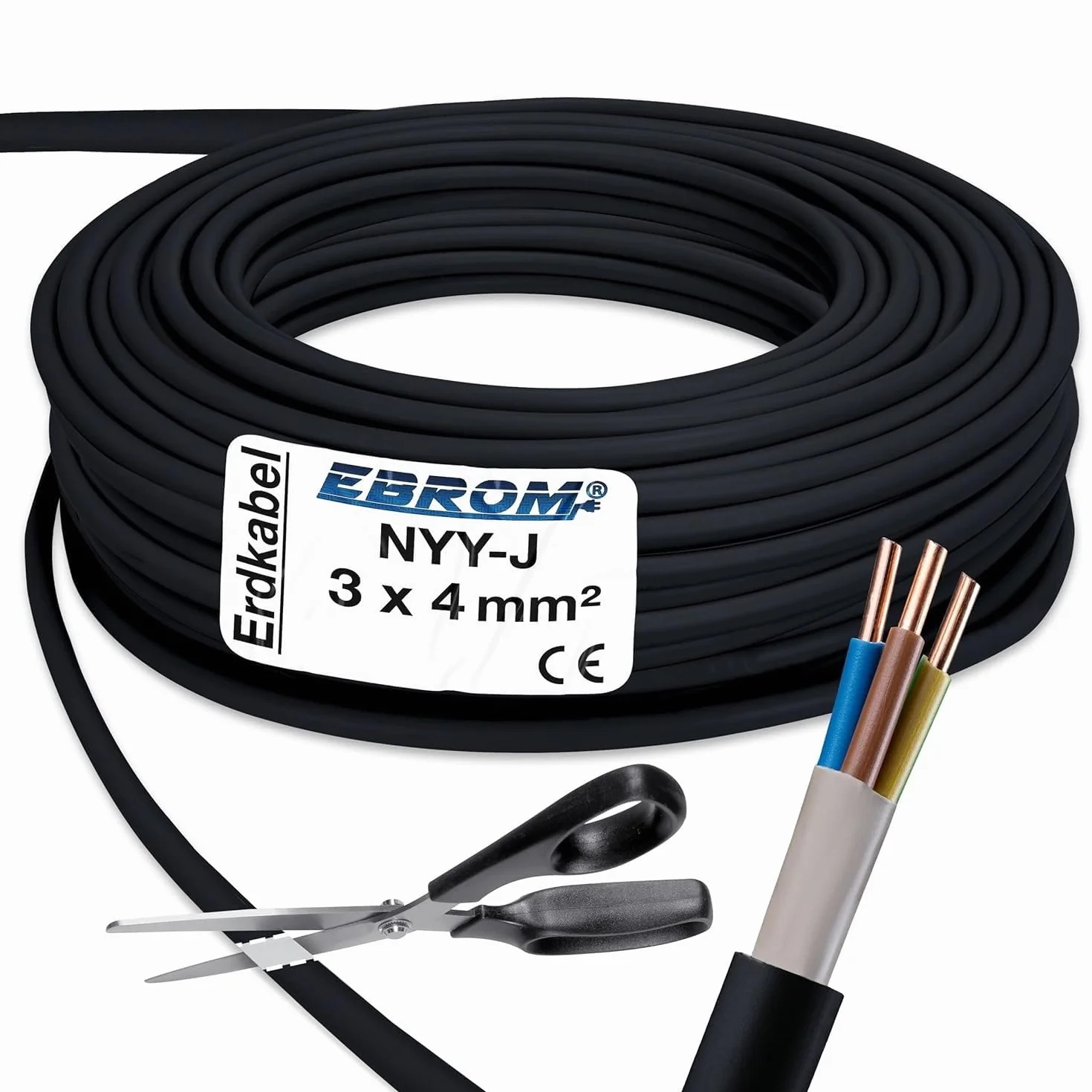 Towar sprzedawany na metry z dokładnością do metra: kabel zasilający NYY-J 3 x 4 mm² (mm2) kabel ziemny - NYY-J 3 x 4 mm² - czarny - wybór w odstępach 5 m - przykład: 10 m - 20 m - 25 m - 30 m - 35 m - 40 m - 45 m - 50 m
