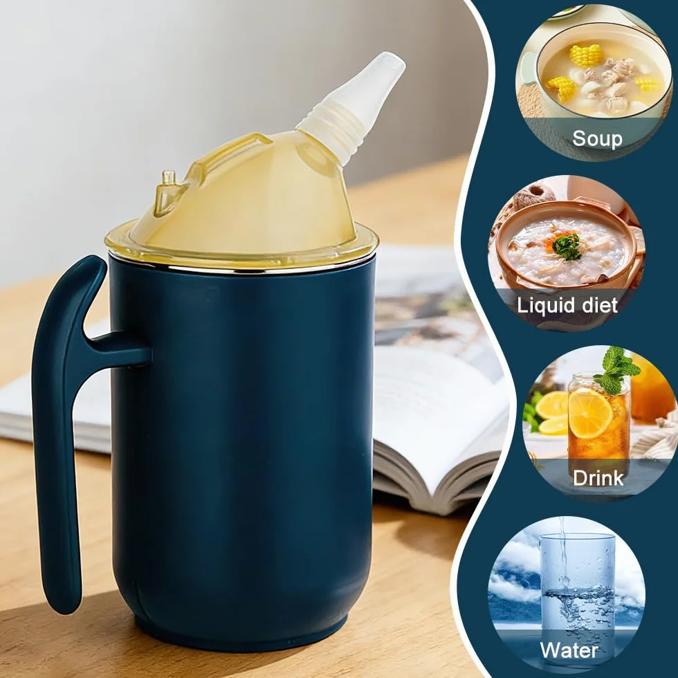 Kubek z dzióbkiem 3 w 1 400 ml szczelny dla seniorów niebieski