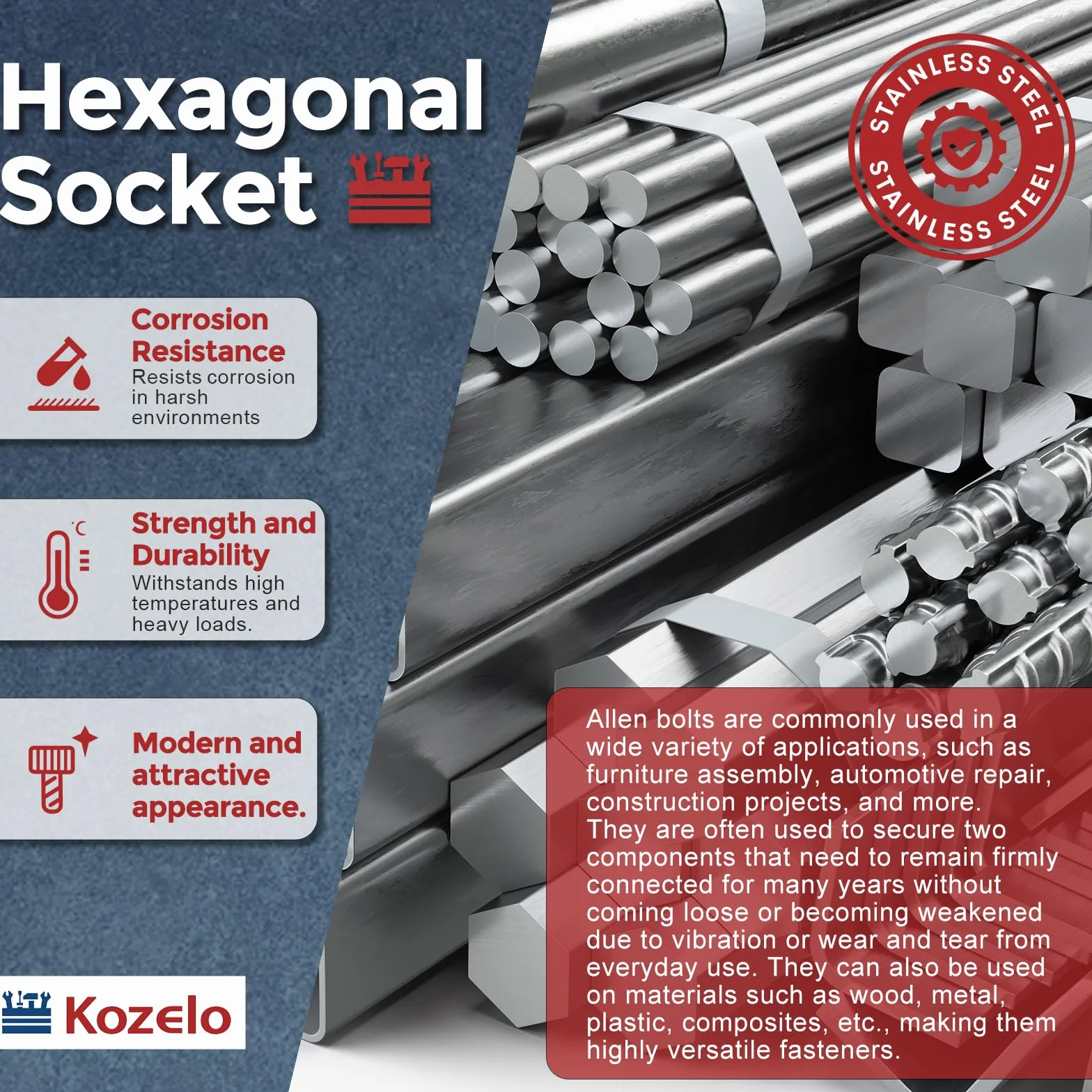 2 szt. śruby z łbem sześciokątnym z łbem sześciokątnym - [M8-1,25 x 140 mm] w pełni gwintowany klucz sześciokątny ze stali nierdzewnej 304 do drukarki 3D silnika elektrycznego, srebrny