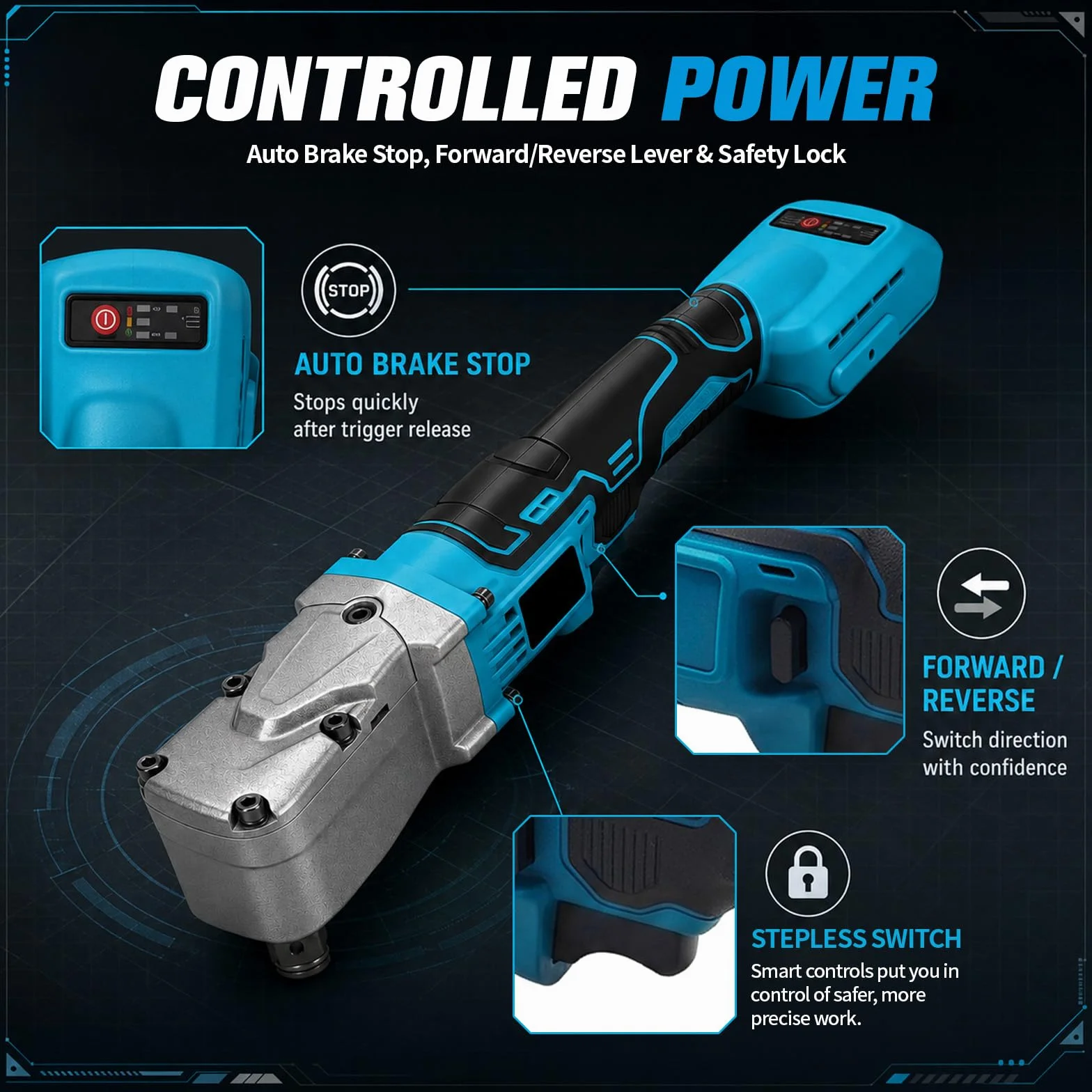 Akumulatorowa grzechotka 1/2" kompatybilna z akumulatorem Makita 18 V – klucz zapadkowy 280 Nm, maks. 1500 obr./min, bezprzewodowy śrubokręt z grzechotką z 5 kluczami nasadowymi do naprawy samochodów