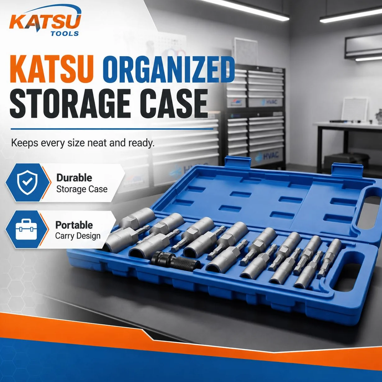 KATSU Tools 16 szt. wkrętak do nakrętek, zestaw głębokich nasadek, metryczny, 5,5-19 mm, 1/10.2 cm, z chwytem sześciokątnym, magnetyczny, do wiertarki elektrycznej, długość 80 mm