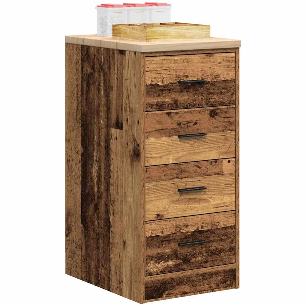 Szafka do przechowywania garażowa o wyglądzie starego drewna sosnowego z 4 szufladami 40 x 51 x 85 cm, do warsztatu, garażu i biura, do bezpiecznego przechowywania i porządnego przechowywania