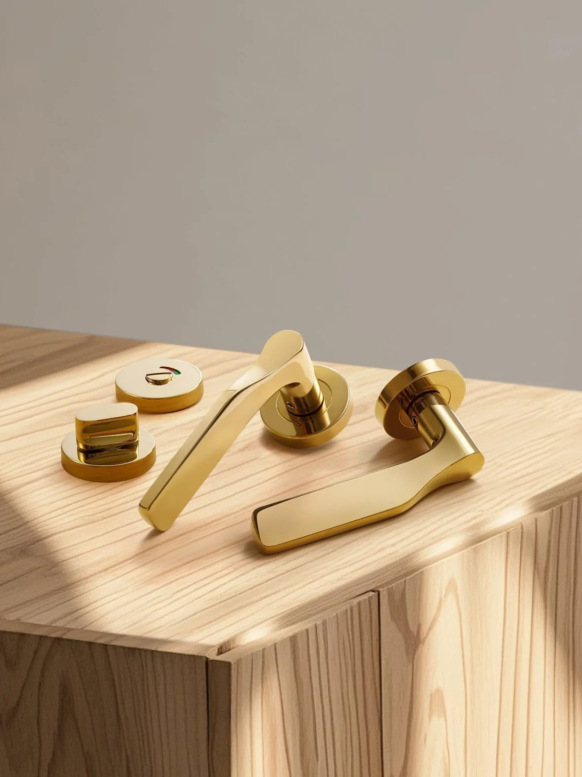 Klamka do drzwi Pvd Gold Drücker zestaw, stal nierdzewna, matowa klamka do drzwi zewnętrznych i wewnętrznych drzwi, w kształcie litery L, okrągła rozeta, WC