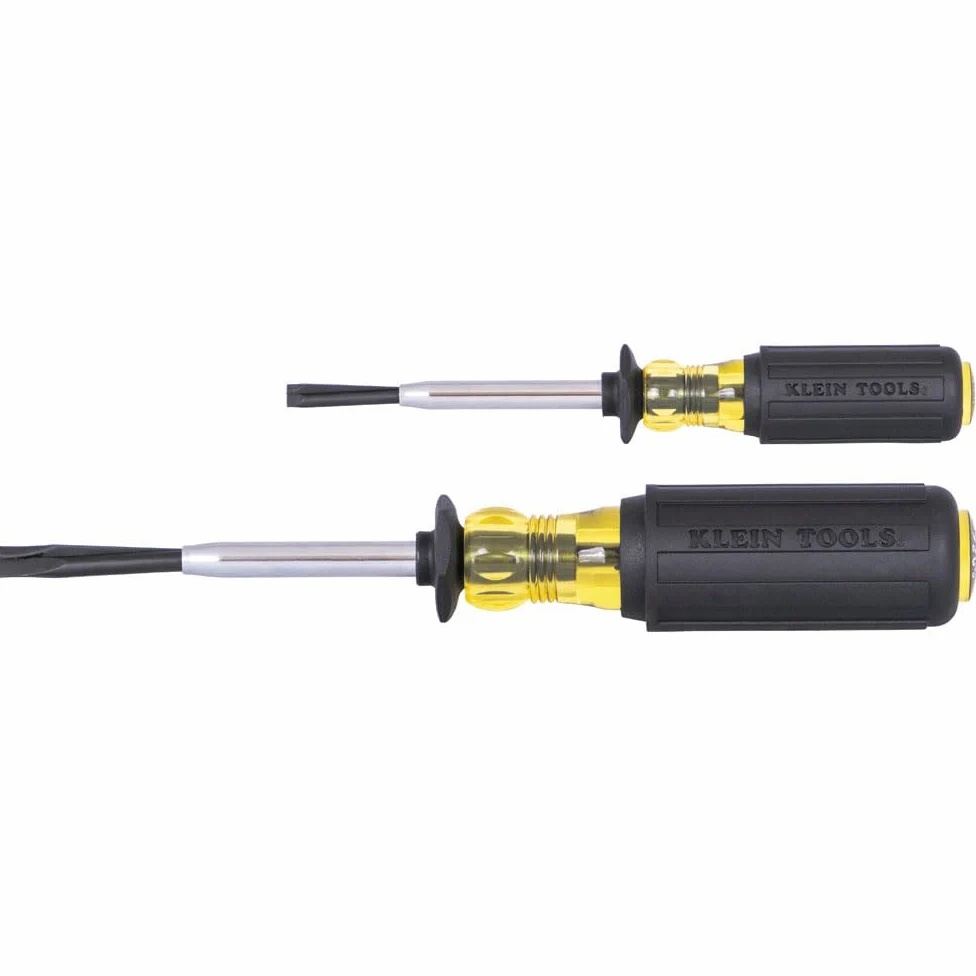 Klein Tools 85153K Zestaw wkrętaków płaskich, 3/16-calowy, 1/4-calowy śrubokręt z płaskim łbem, uchwyt poduszki, 2-częściowy
