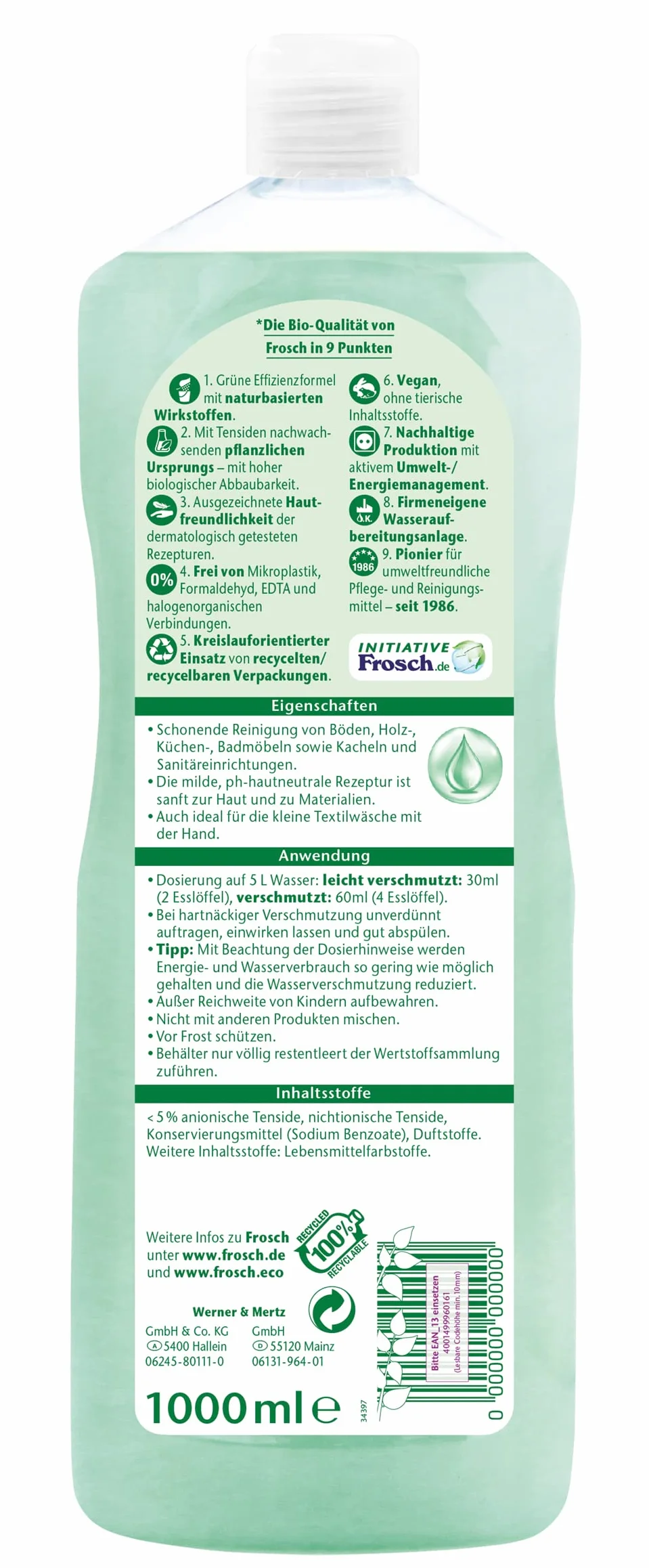 Frosch Uniwersalny Środek do Czyszczenia, 1000 ml