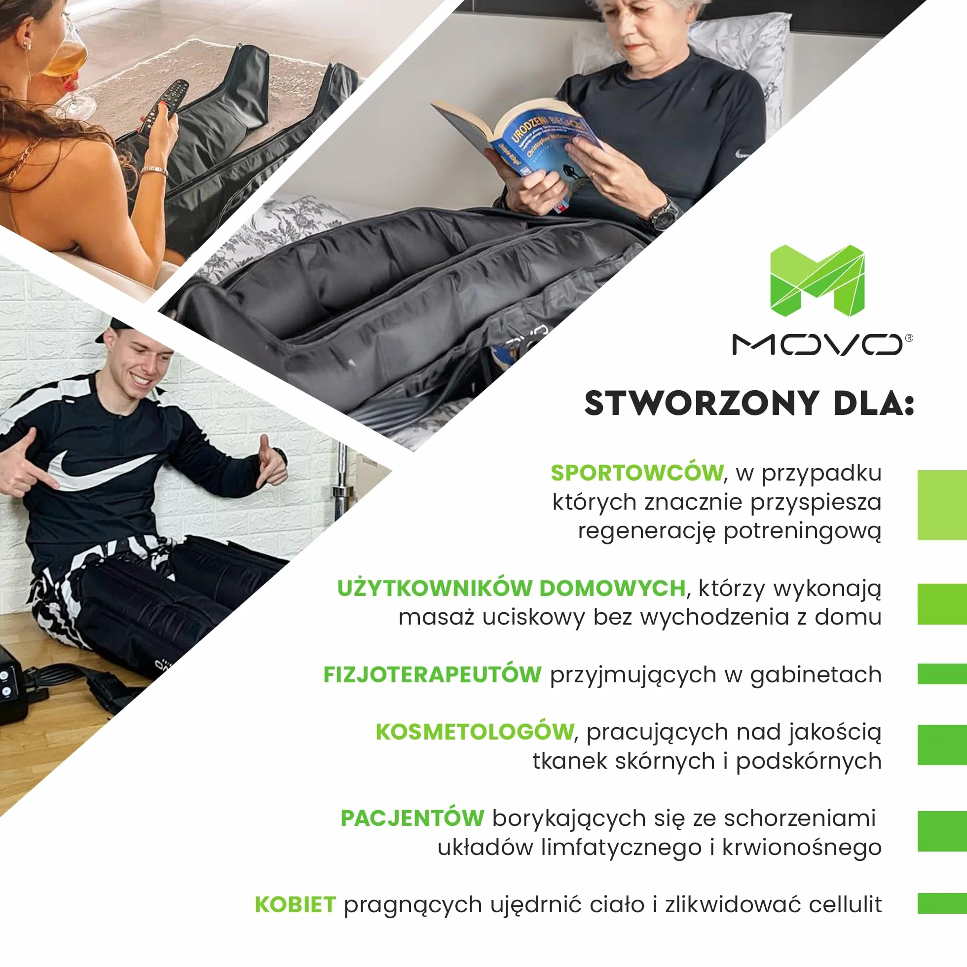 MOVO COMPRESSION PUMP PREMIUM 6 - SPODNIE - sześciokomorowe urządzenie do regeneracji ze spodniami kompresyjnymi i 8 programami masażu