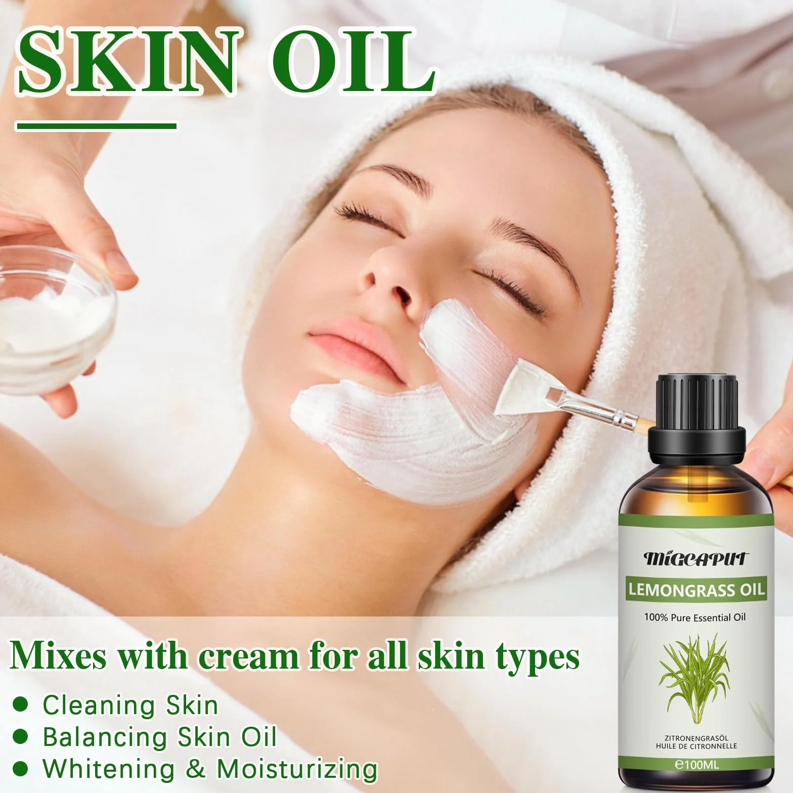 MIGCAPUT Olejek Eteryczny z Trawy Cytrynowej 100ML Naturalny do Aromaterapii Dyfuzora SPA Masażu