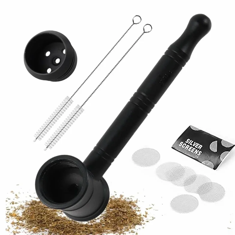 Mini fajka do tytoniu ze stopu aluminium, czarna, uchwyt do rury, mała przenośna fajka do palenia, zestaw z 6 filtrami i 2 szczotkami do czyszczenia