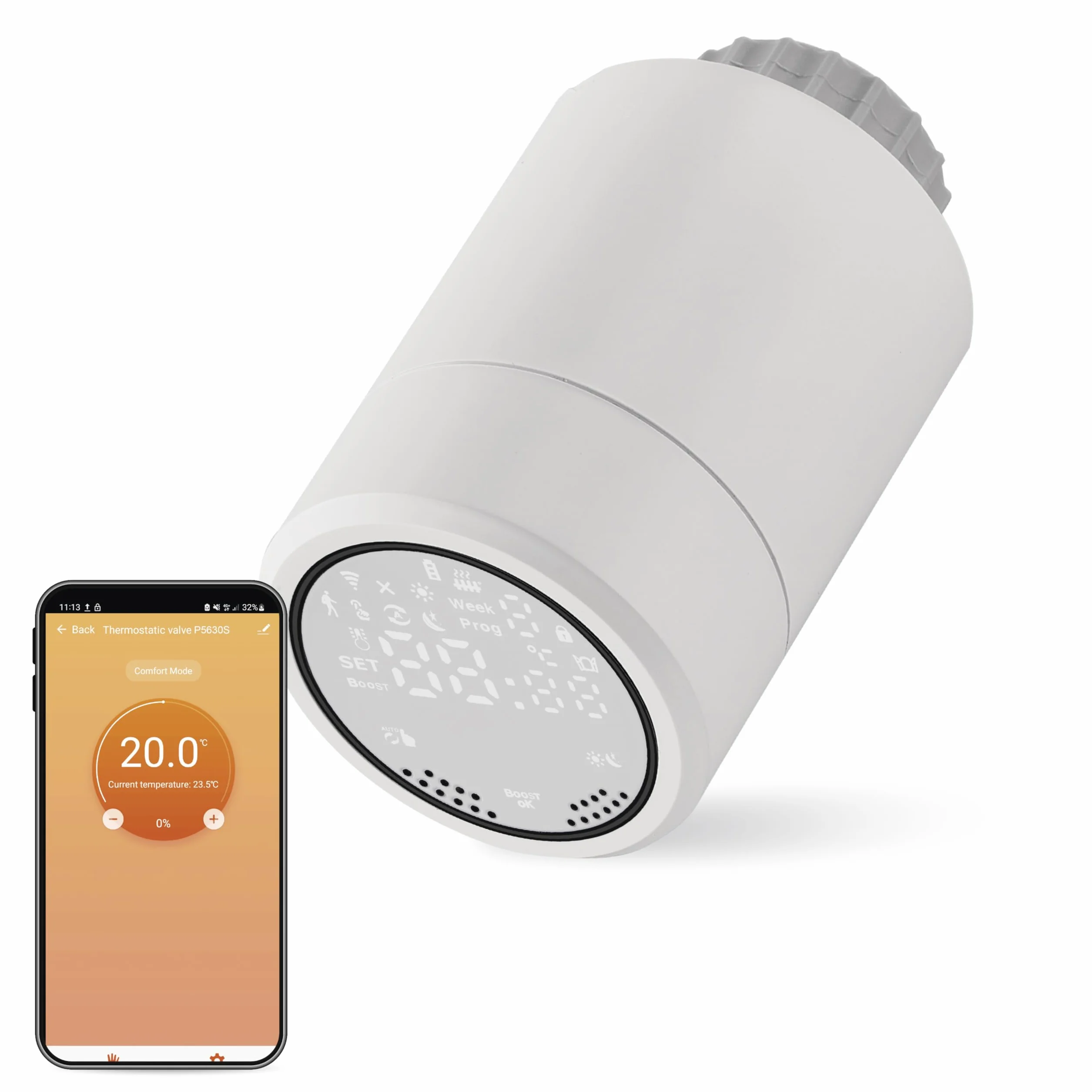 EMOS GoSmart termostat grzejnikowy z aplikacją, programowalny termostat ZigBee Smart Home, regulowana histereza, kompatybilny z Tuya, Smart Life, Alexa, Google Assistant