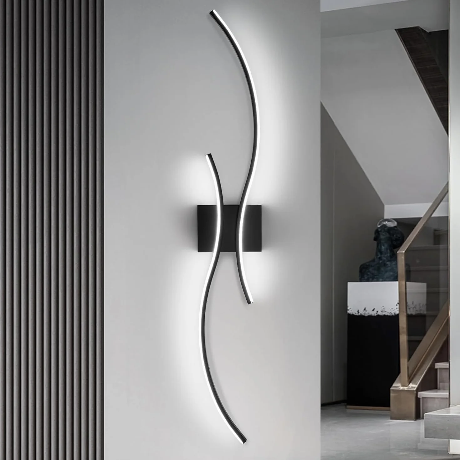 Comely Wewnętrzny Kinkiet LED 27W Nowoczesna Lampa Ścienna - 80 CM Czarny Zakrzywiony Wzór Oświetlenie Ścienne Do Korytarza Salonu Sypialni Schodów Kuchni, 6500K Zimne Światło