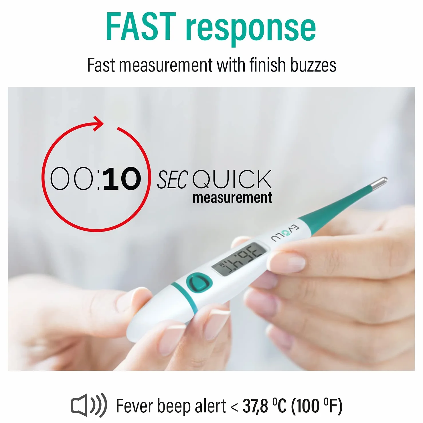 Evolu Cyfrowy termometr - temperatura ustna, doodbytnicza lub pod pachami w 10 sekund - elastyczny punkt, dla niemowląt, dzieci, dorosłych - dokładność do 0,1°C - czytelny wyświetlacz z etui