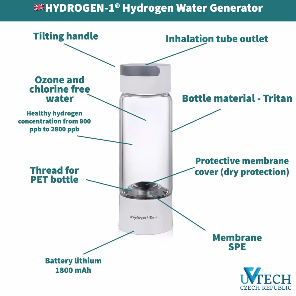 Hydrogen-1 generator wody 400 ml japońska membrana SPE inhalacja wodoru biały