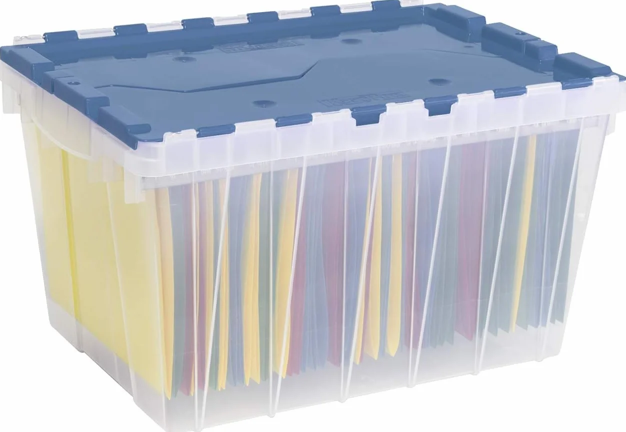 Akro-Mils 66486 FILEB 12-galonowe plastikowe pudełko na dokumenty do przechowywania z dołączoną pokrywką, 53 cm na 38 cm na 30 cm półprzezroczyste, 1 opakowanie