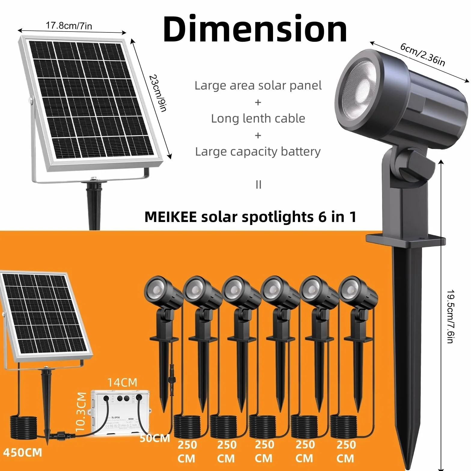 MEIKEE Solarny reflektor ogrodowy 6×3000 K