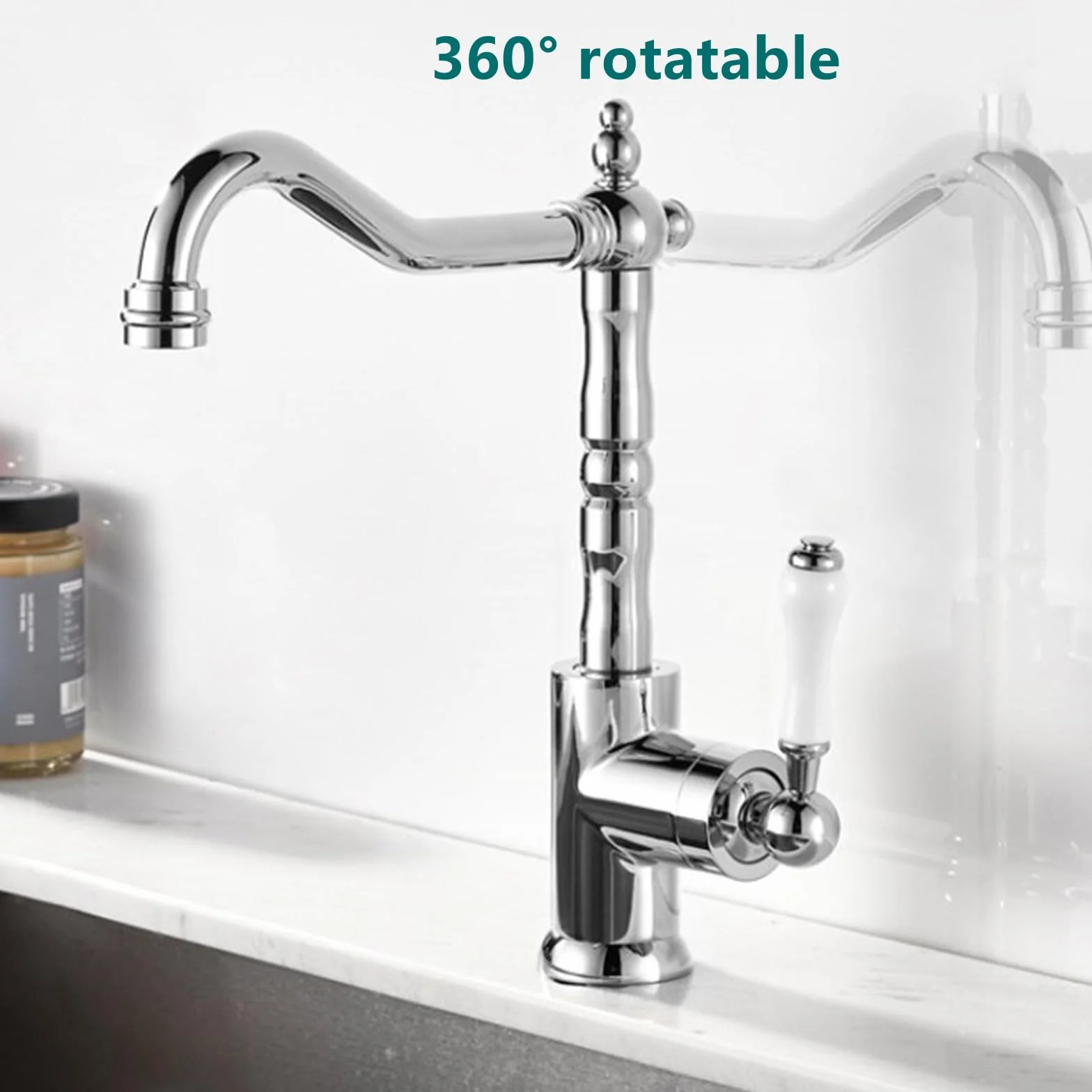 Bateria kuchenna obrotowa o 360° bateria mieszająca – kontrola ciepłej i zimnej wody, stylowy design retro do ulepszenia domu, wykończenie z antycznego mosiądzu