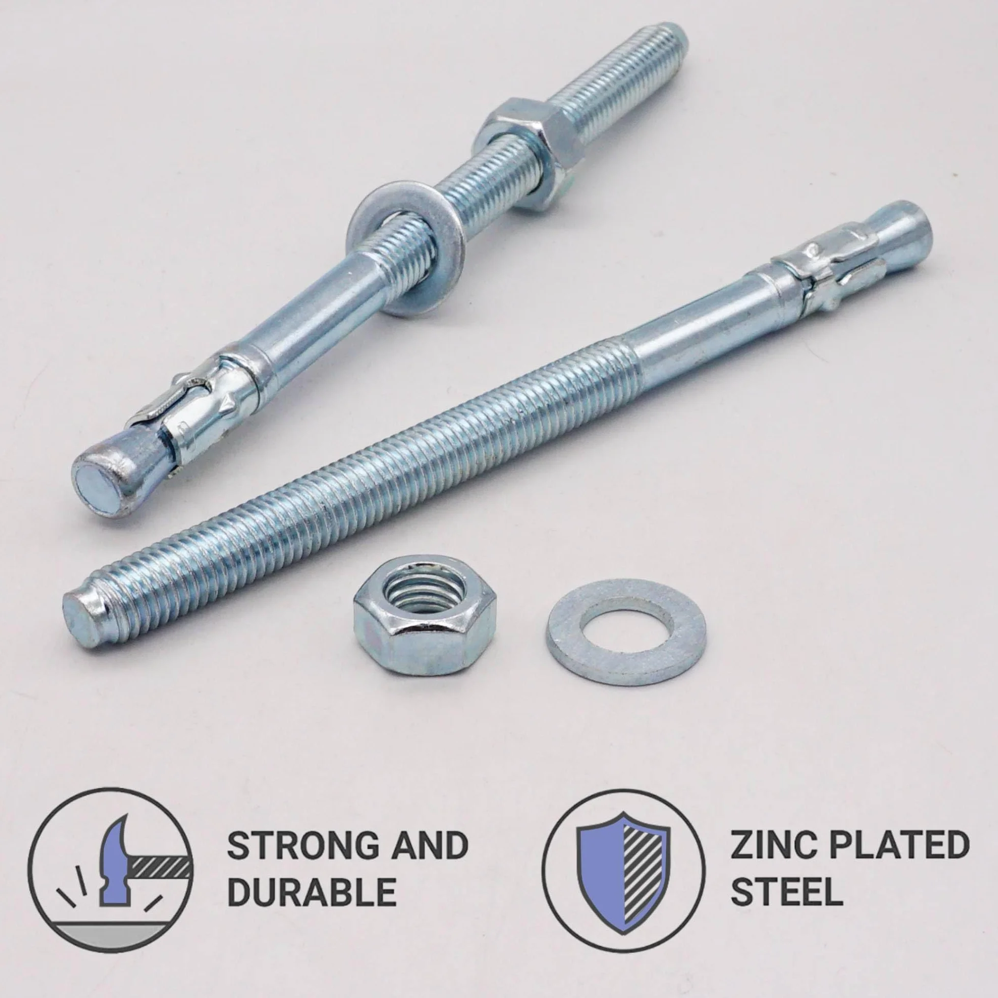 SKIR'CO (2 szt.) ocynkowane kotwy klinowe M12 x 180 mm, metalowe kołki, śruba kotwiąca, kotwa murarska, kotwa do betonu