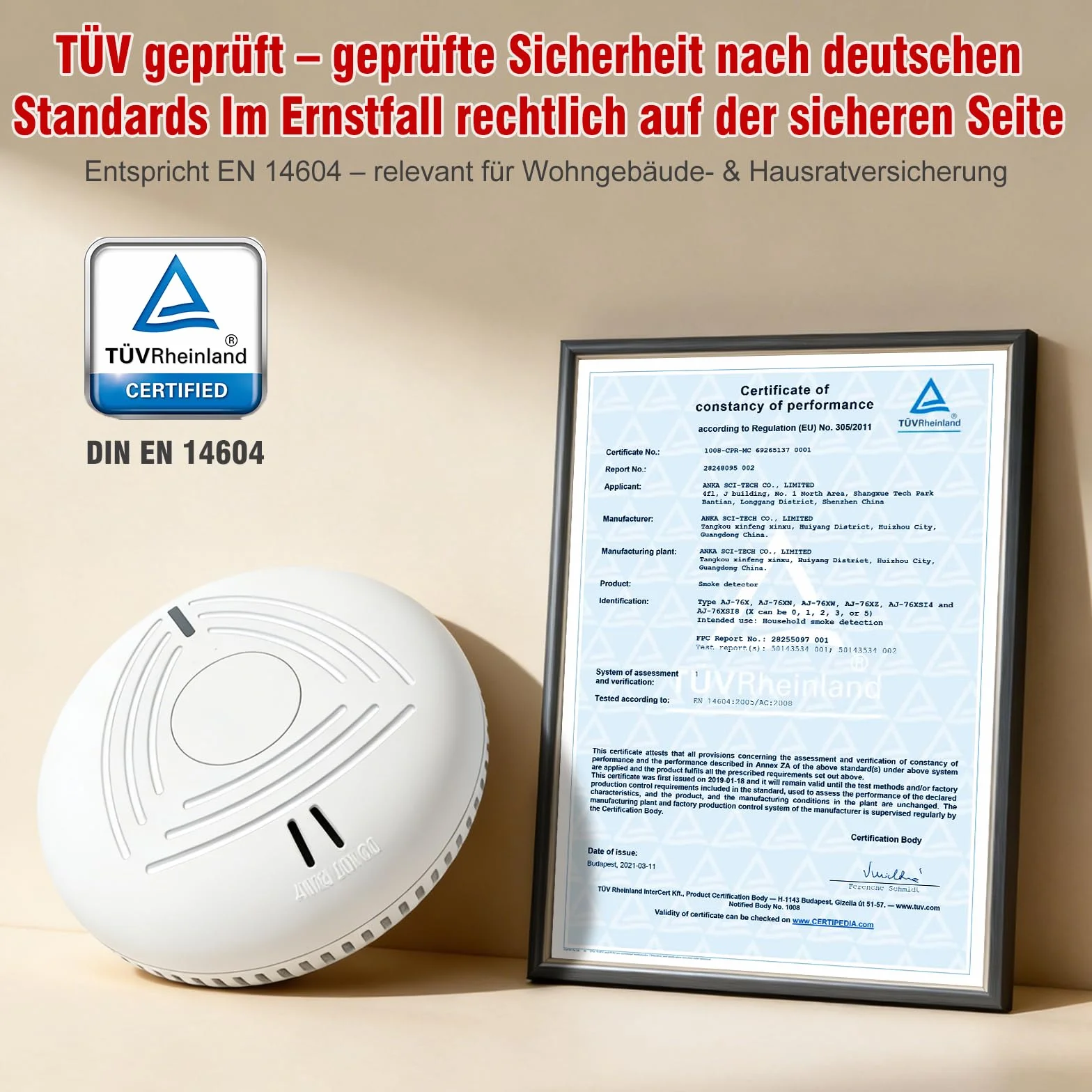 DAYTECH 10 lat bateria czujka dymu, autonomiczny czujnik dymu, płaski czujnik pożaru do ochrony przeciwpożarowej w domu (biały-1) (6 sztuk - biały)