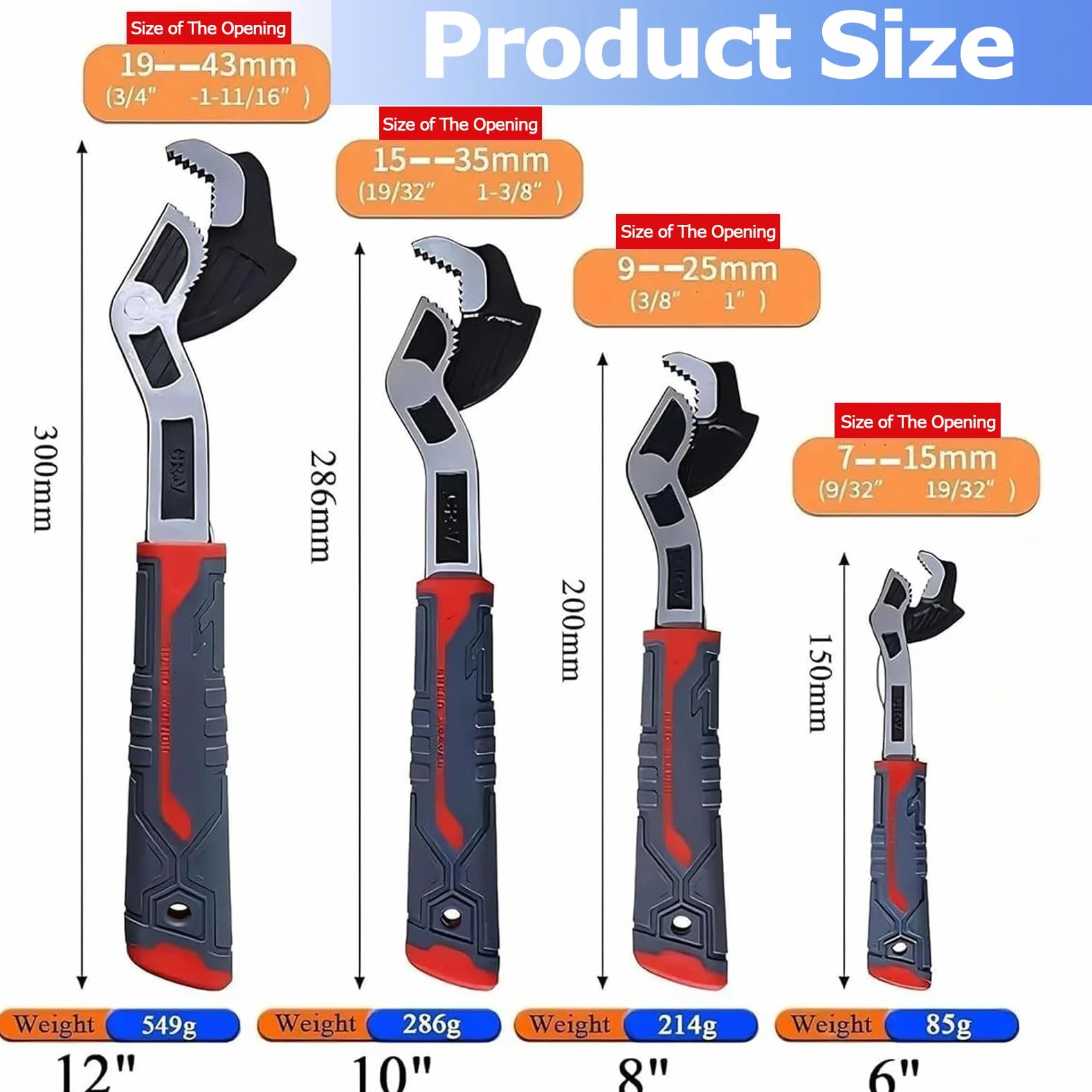 Regulowany zestaw samozaciskowych kluczy do rur – 4 szt. wielofunkcyjne klucze do hydrauliki kranowej, zawiera rozmiary 15 cm, 20 cm, 35 cm i 30 cm, idealne do narzędzi do naprawy w domu