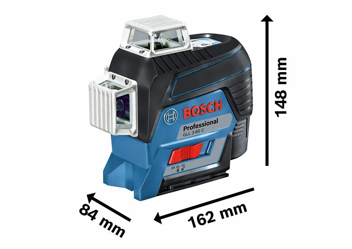 Bosch Professional Laser liniowy GLL 3-80 C (czerwona wiązka, do pracy w pomieszczeniach, współpraca z aplikacją, zasięg pracy: 30 m, 4 baterie AA)