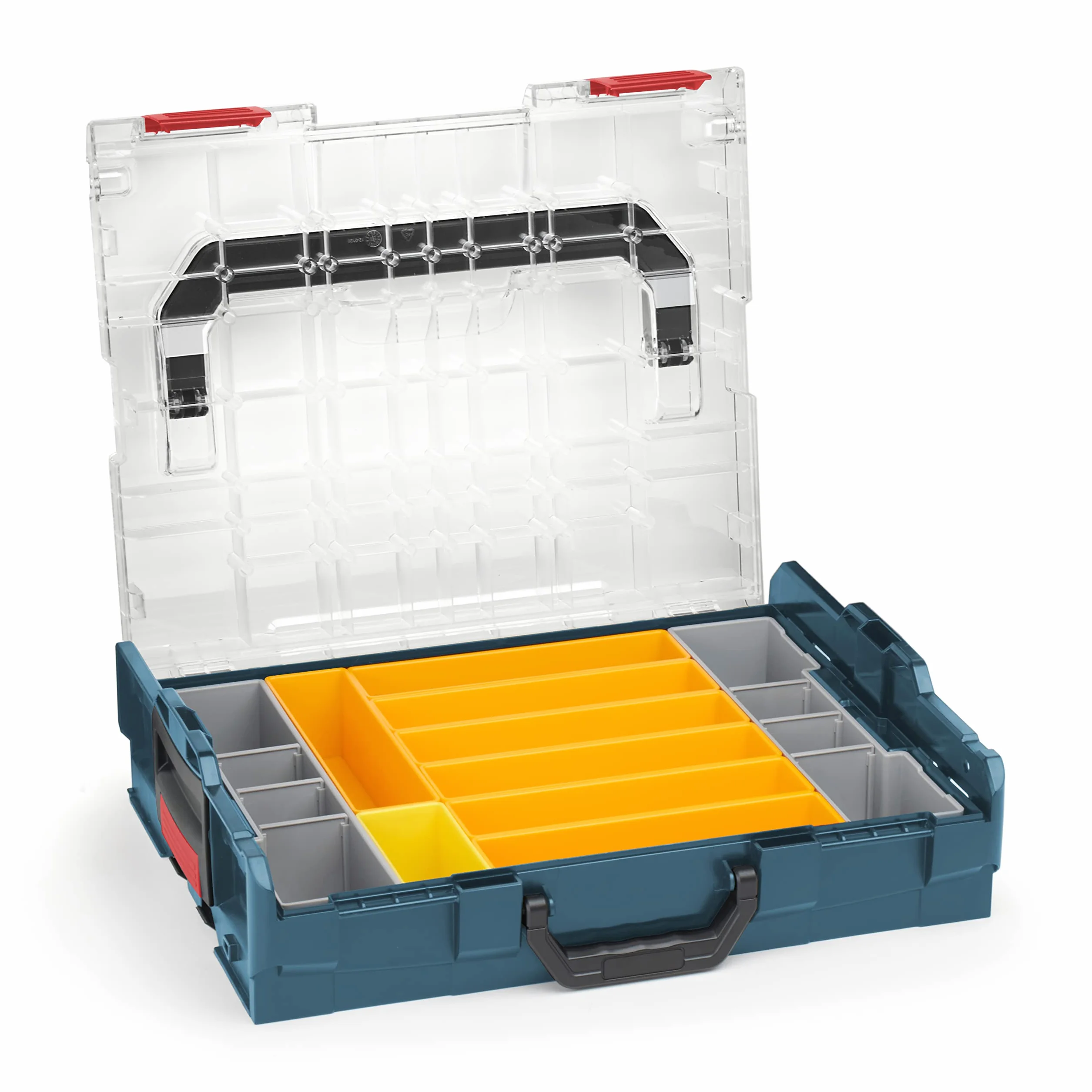 Sortimo Bosch L-BOXX 102 profesjonalna walizka narzędziowa z tworzywa sztucznego, niebieska, przezroczysta pokrywka z zestawem pojemników F3, pudełka do sortowania małych części | idealny system przechowywania małych części