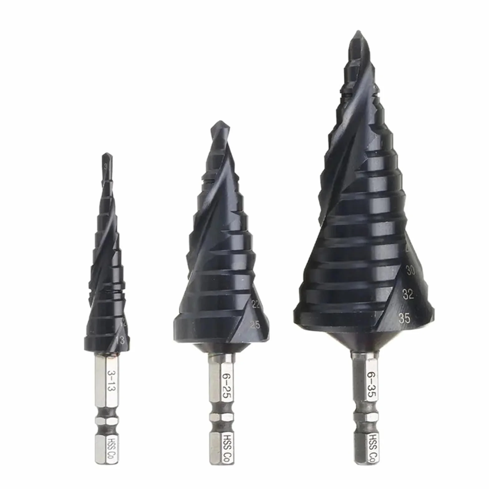 1/4 cala Hex M35 powlekany kobaltem trzpień wiertła stopniowego stal szybkotnąca metalowy otwieracz do otworów do narzędzi ze stali nierdzewnej (kolor: 6-35 mm)