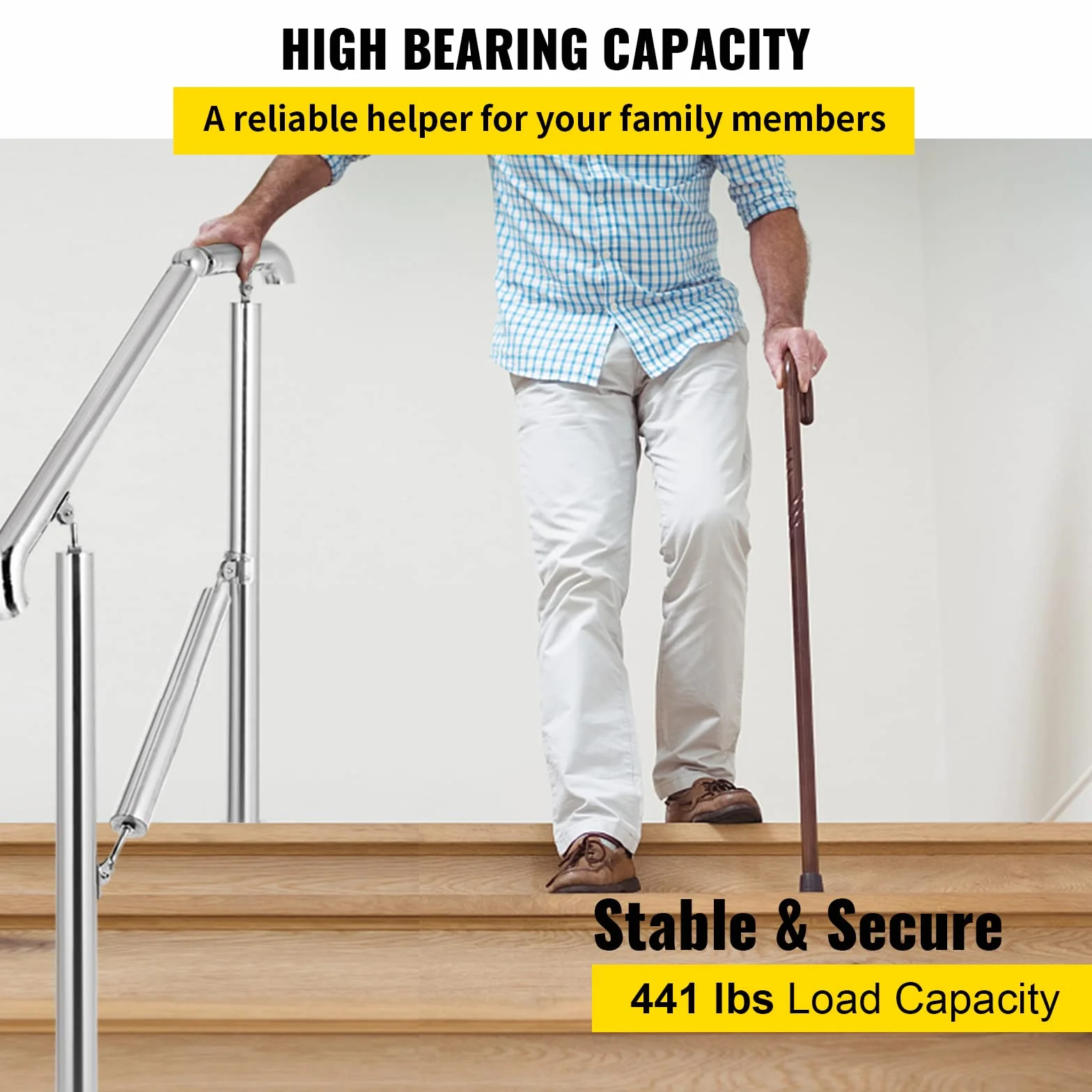Happybuy Poręcz do schodów zewnętrznych, poręcz zewnętrzna, regulowana poręcz schodowa ze stali nierdzewnej, pogrubione balustrady schodowe do balustrady werandy, poręczy pokładowej