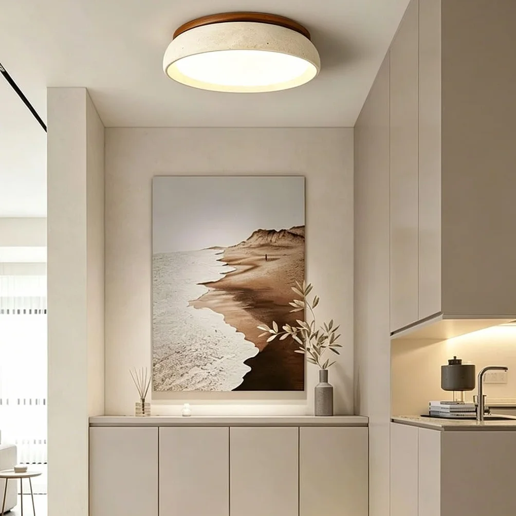 Lampa Sufitowa Wabi-Sabi Naturalny Trawertyn Oświetlenie Sufitowe LED 3 Kolory Regulowane Oprawa Sufitowa Nowoczesna Kształt Miski Do Sypialni Salonu Jadalni Lampa Korytarzowa(43cm)