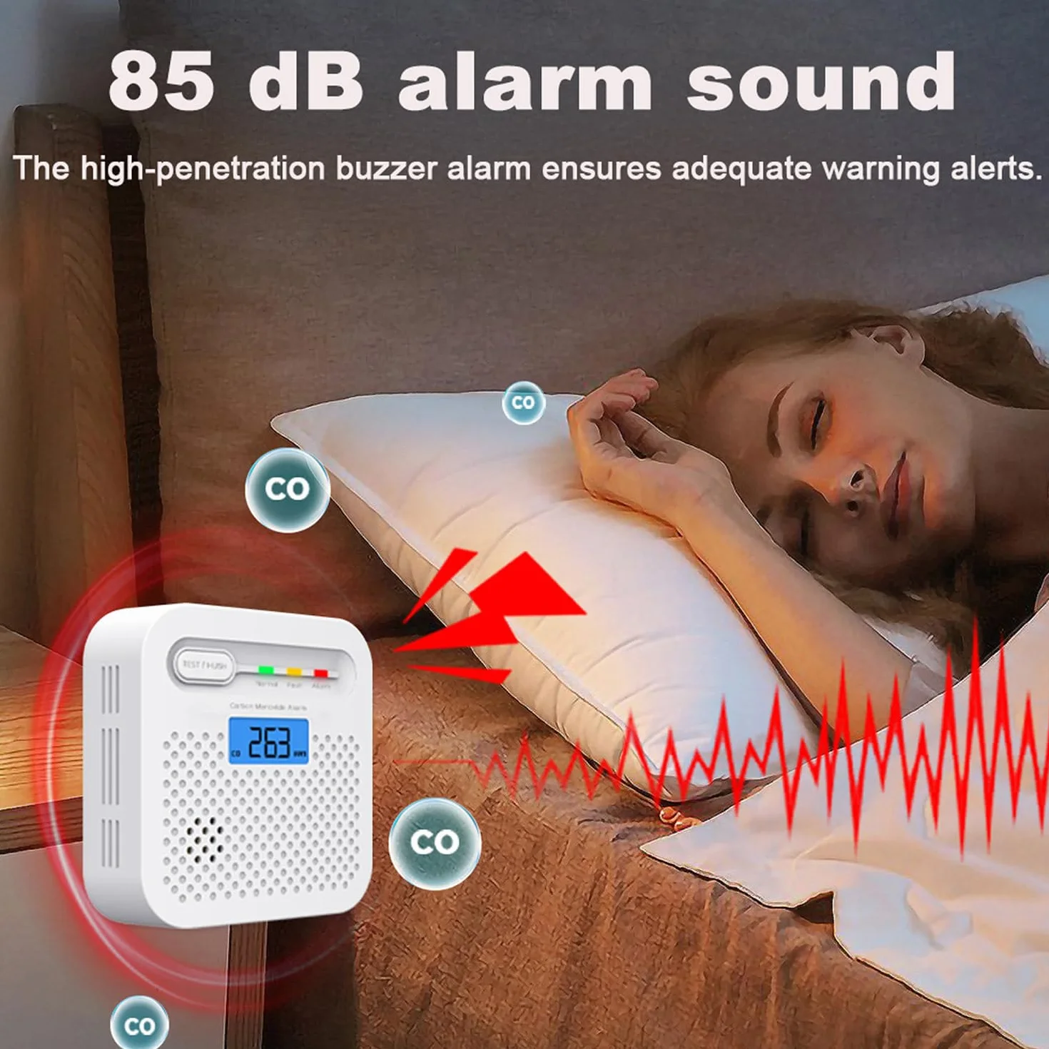 Detektor CO Detektor tlenku wegla WiFi 10-etnia bateria, powiadomienia push wczasie rzeczywistym za posrednictwem aplikacji bezpieczenstwa Tuya &SmartLife, alarm 85 dB, cyfrowy wy$wietlacz LCD (1Pack)