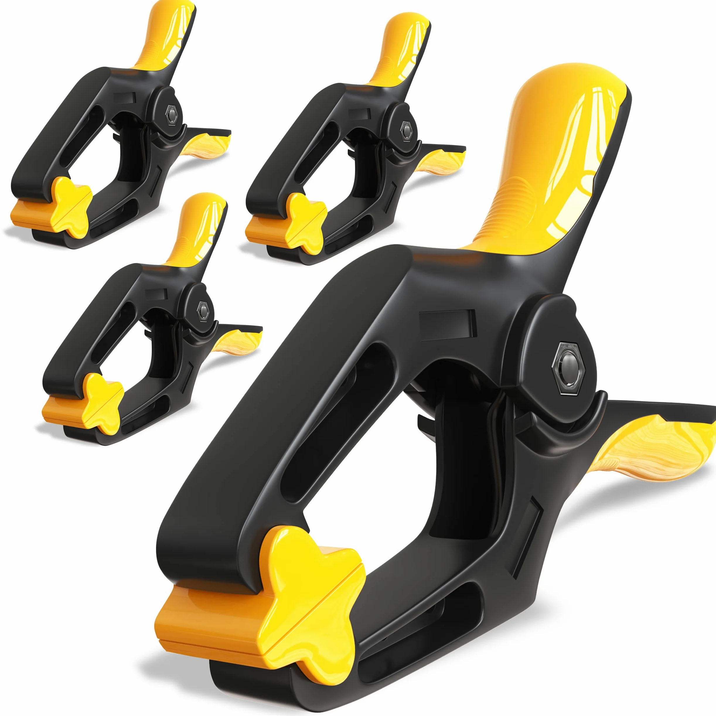 EQUIPTZ Zaciski sprężynowe, wytrzymałe, 4-pak, 15 cm, duże plastikowe zaciski do rękodzieła, z otworem na szczękę 7,5 cm, zaciski tła z bardzo szerokimi szczękami i dużą siłą zacisku dla płynnego majsterkowania