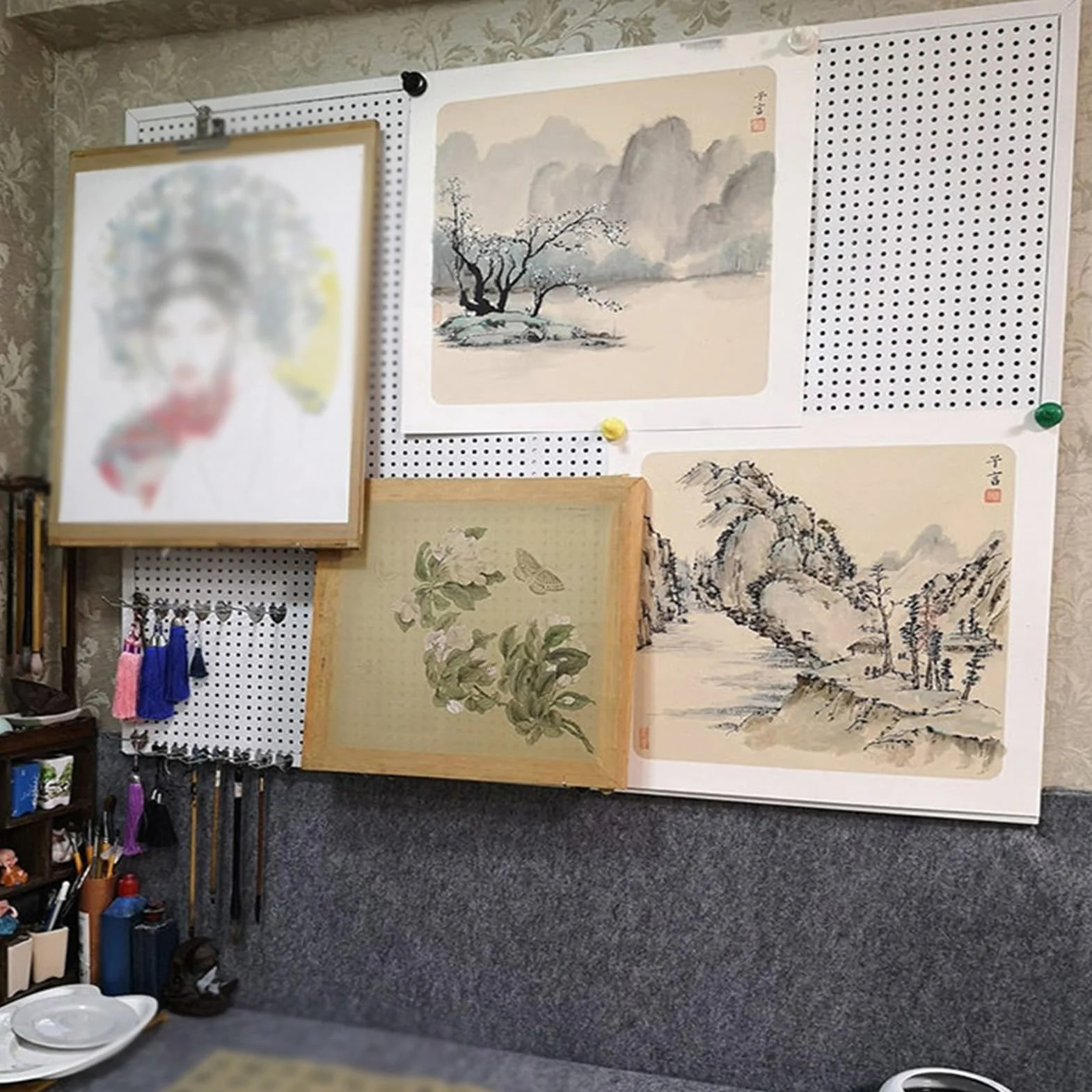 Metalowy organizer do montażu na ścianie do majsterkowania i domowego biura, standardowy stojak narzędziowy z pojemnikami naściennymi, biały, 99 x 119 cm