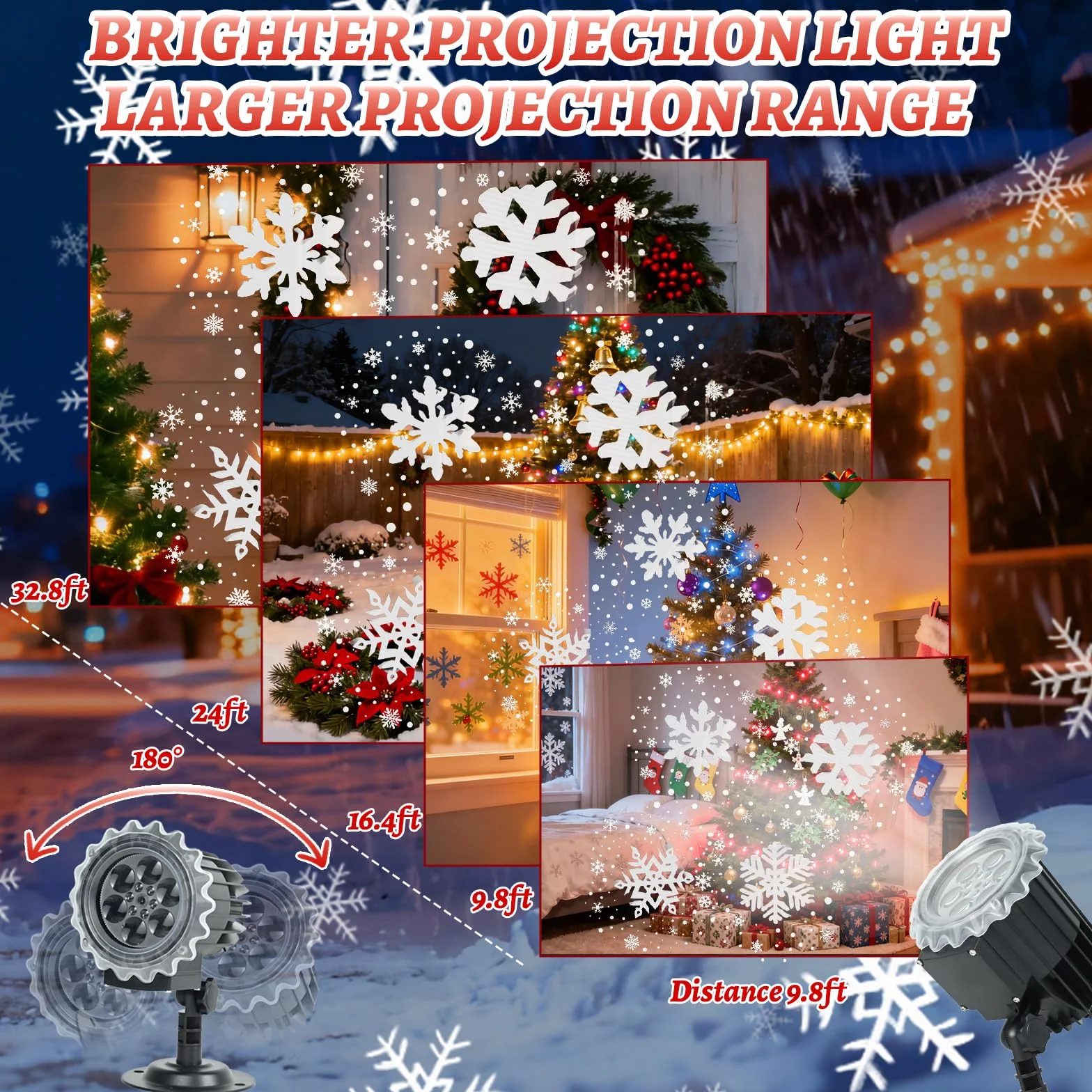 HERMORRYSS Projektor na Boże Narodzenie, na zewnątrz, wodoszczelny, dynamiczne oświetlenie bożonarodzeniowe na zewnątrz, światło do ogrodu, okna, ściany, podwórka, na imprezę, dekoracja
