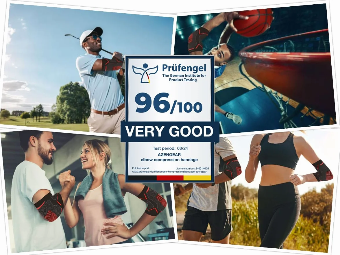 aZengear Opaska kompresyjna na łokieć - natychmiastowa ulga w bólu stawów przy zapaleniu ścięgna, zapaleniu stawów, golfie, tenisistach, treningach, fitness (L, Czarny z czerwonym (para))
