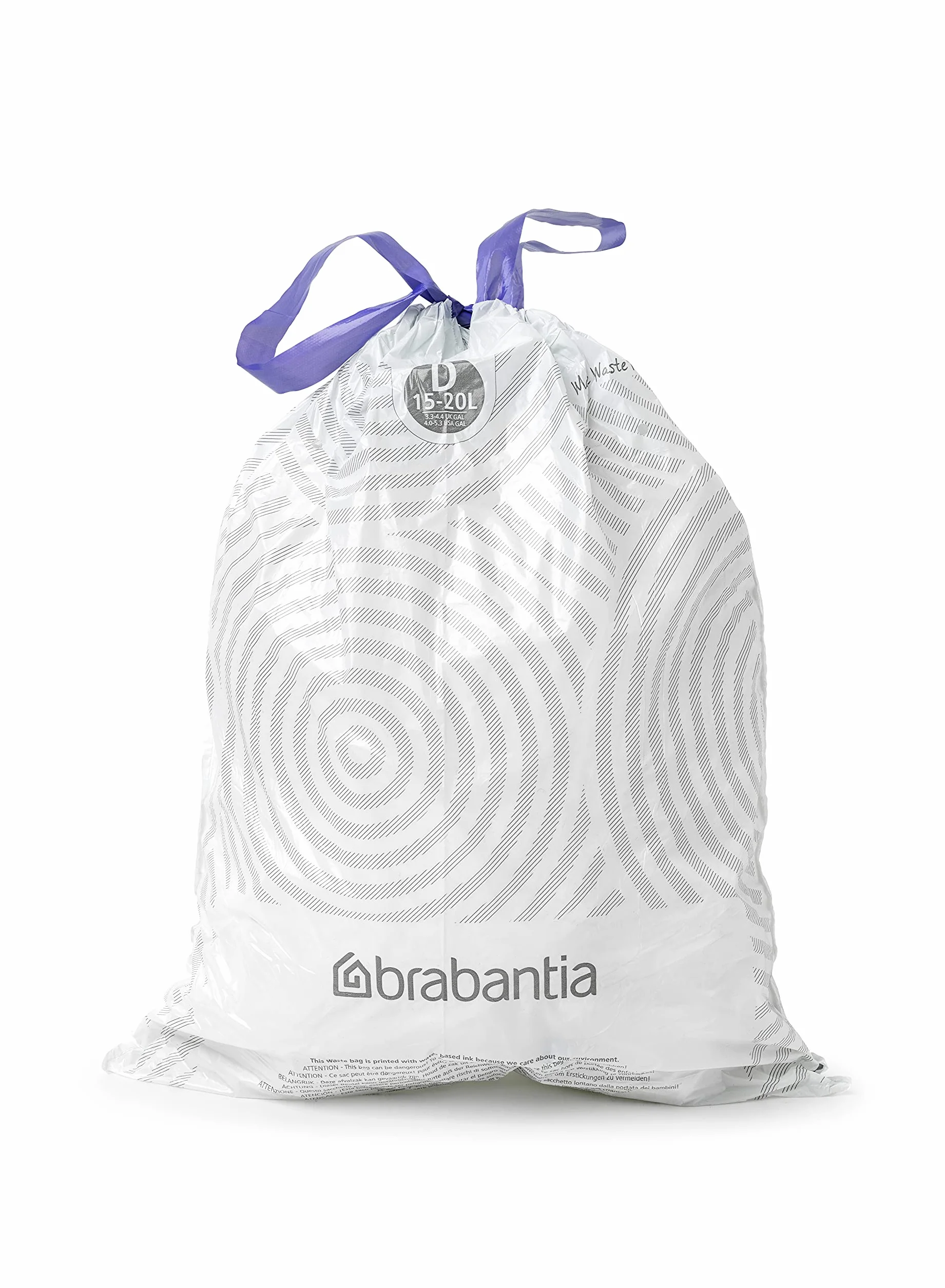 Brabantia PerfectFit Wkładki do pojemników (rozmiar D/15-20 litrów) Grube plastikowe worki na śmieci z uchwytami ze sznurkiem do wiązania (40 torebek)