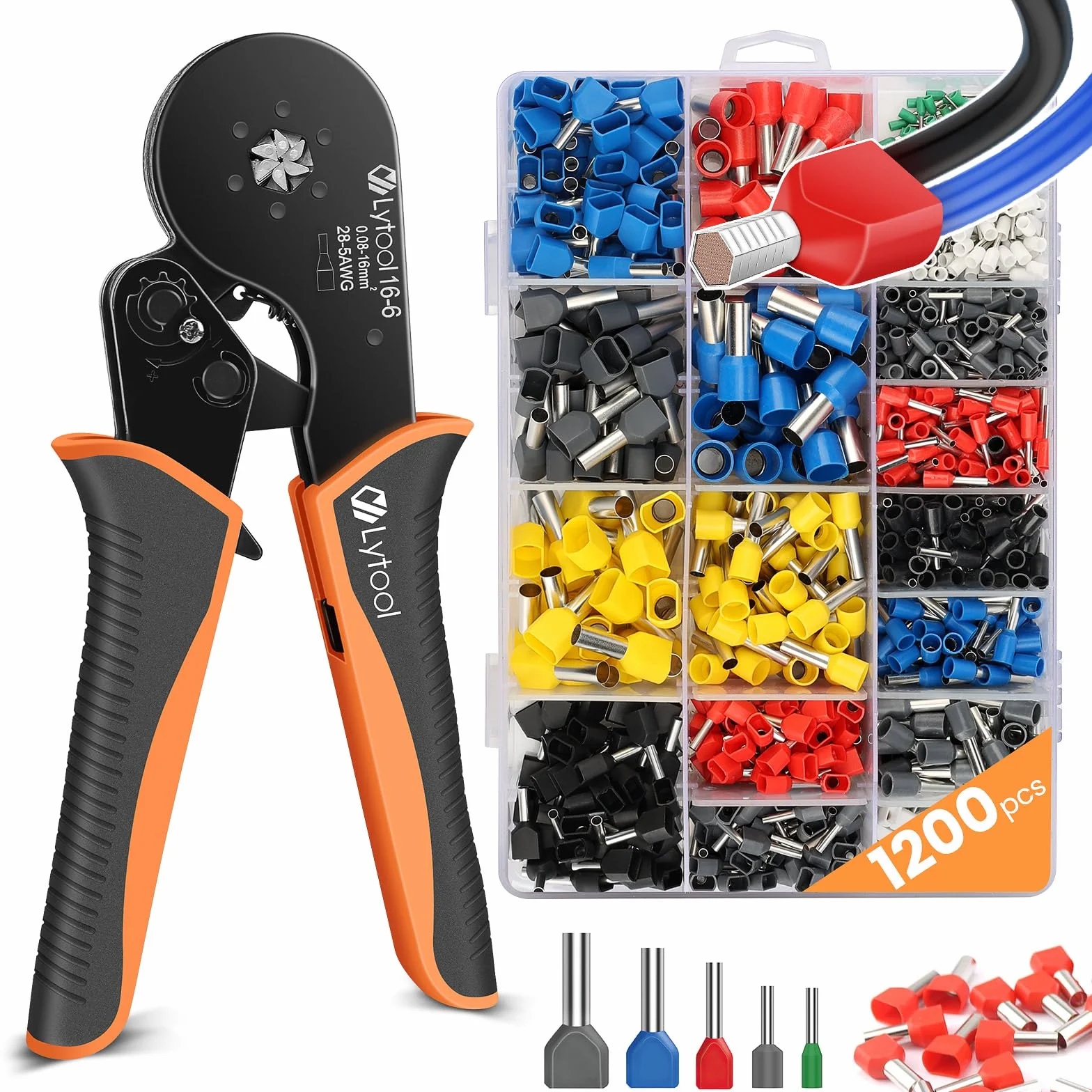 Szczypce do zaciskania sześciokątnego 0,08-16 mm², Lytool 1200 sztuk, podwójne końcówki elektryczne, zaciskarka do kabli elektrycznych, konserwacji elektrycznej