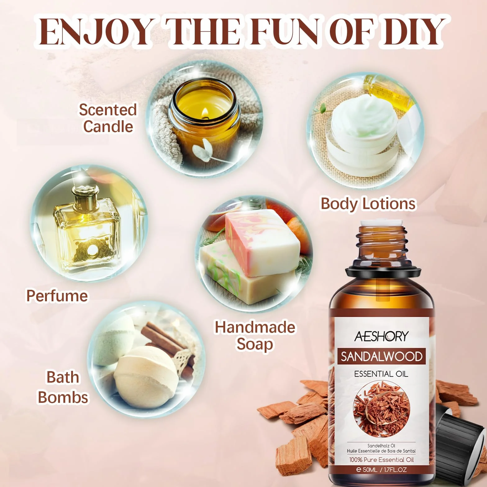 Aeshory Olejek Eteryczny Z Drzewa Sandałowego 50 ml, 100% Czysty, Naturalny Olejek Sandałowy, Idealny Do Dyfuzora, Nawilżacza Powietrza, Aromaterapii, Relaksu, Pielęgnacji Skóry, Perfum I Wyrobu Świec