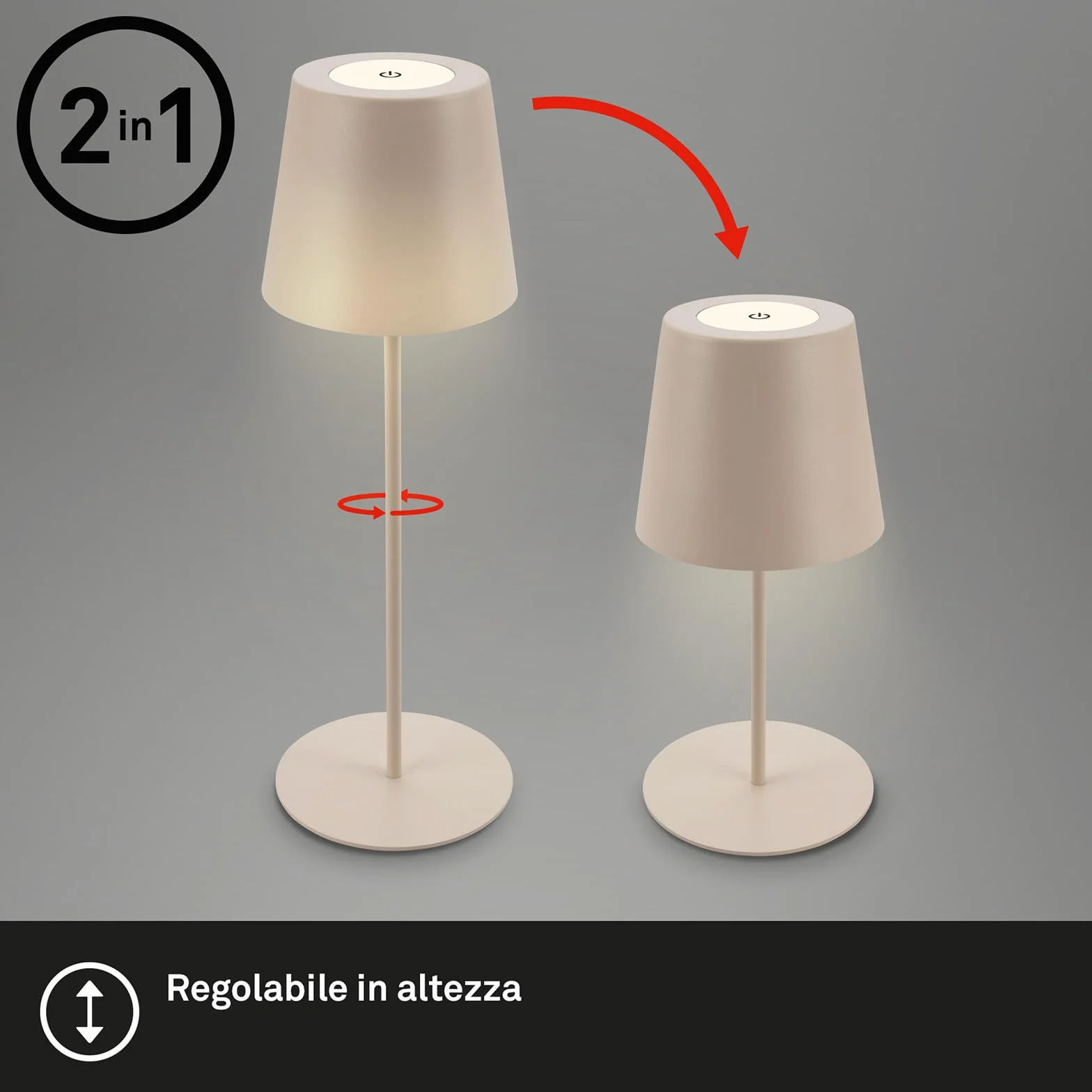 BRILONER - Lampa stołowa LED bezprzewodowa, ściemniana, regulowana wysokość, lampka nocna i do czytania, akumulatorowa, 36x10,5 cm, beżowy – praktyczne i eleganckie światło