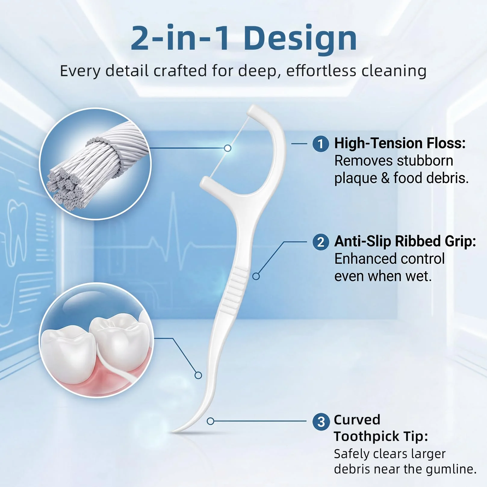 Dental Floss Picks wykałaczki o dużej sile ciągnącej, profesjonalne czyszczenie, jednorazowe opakowanie uzupełniające (250 sztuk)