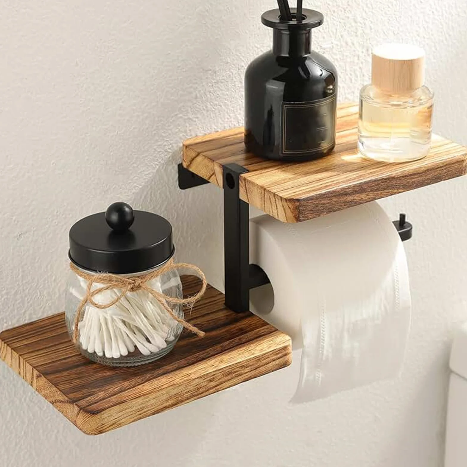 Uchwyt na papier toaletowy z półką, drewniany uchwyt na papier toaletowy, uchwyt na ręcznik papierowy do kąpieli, uchwyt na papier toaletowy z rolką z drewna, toaletowy papier, półki, papier toaletowy