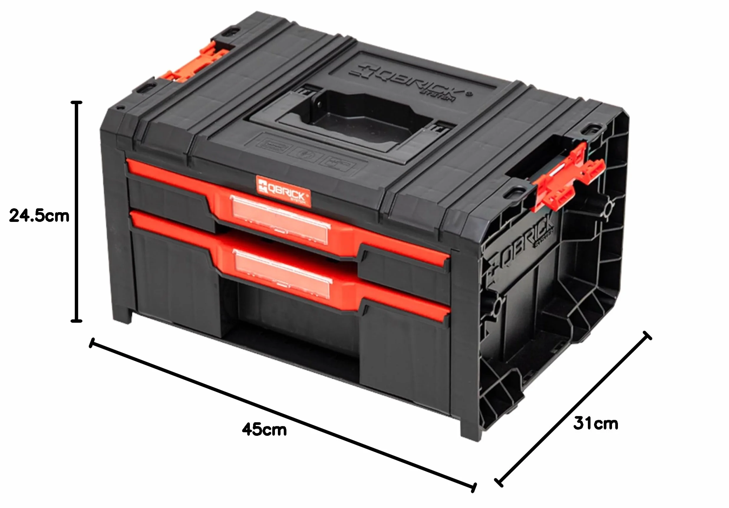 Qbrick Szafa narzędziowa z szufladami – 45 x 32 x 24,5 cm PRO Drawer 2 modułowa skrzynka na narzędzia z 2 szufladami