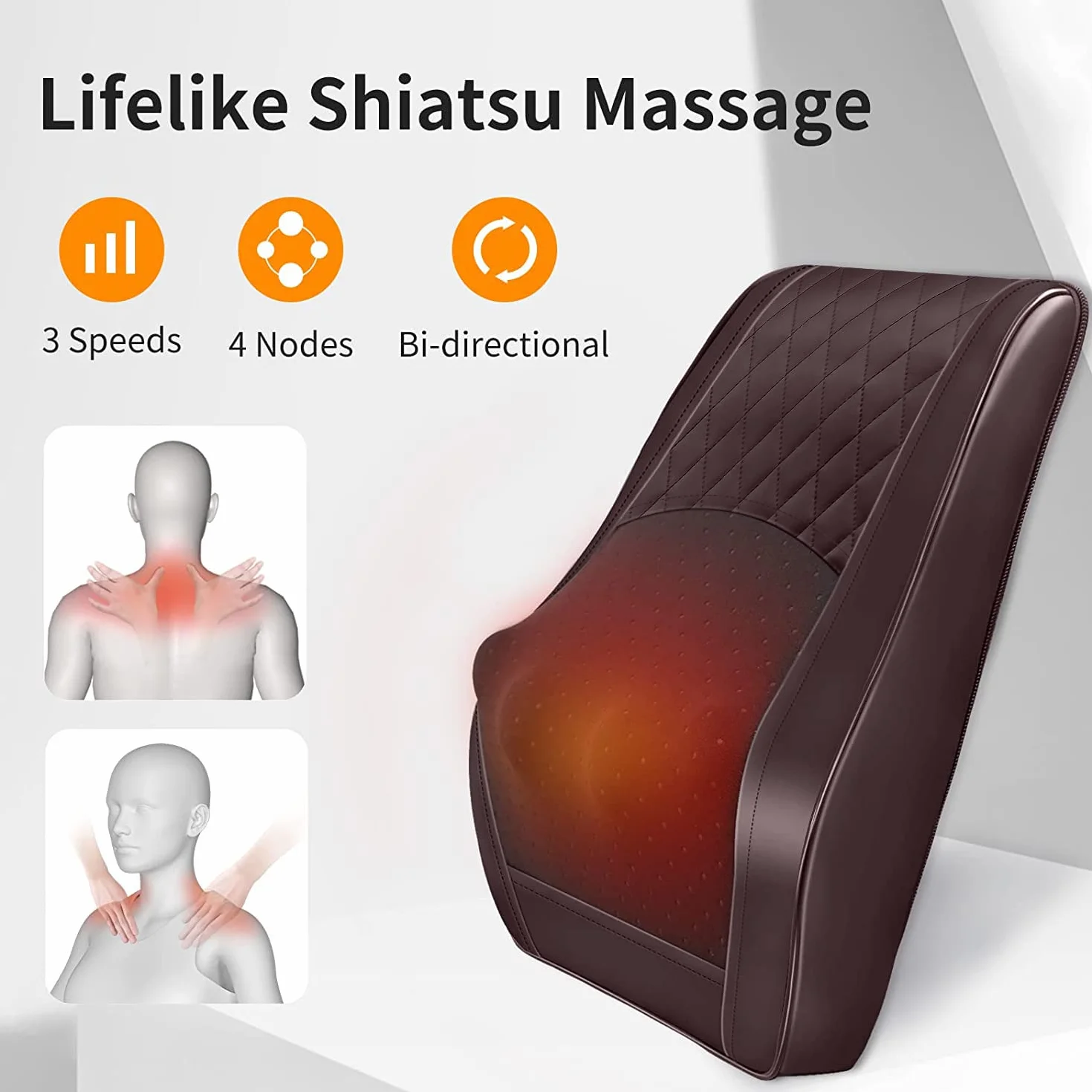 Masażer karku Shiatsu z ogrzewaniem 3D do pleców, łagodzi ból mięśni
