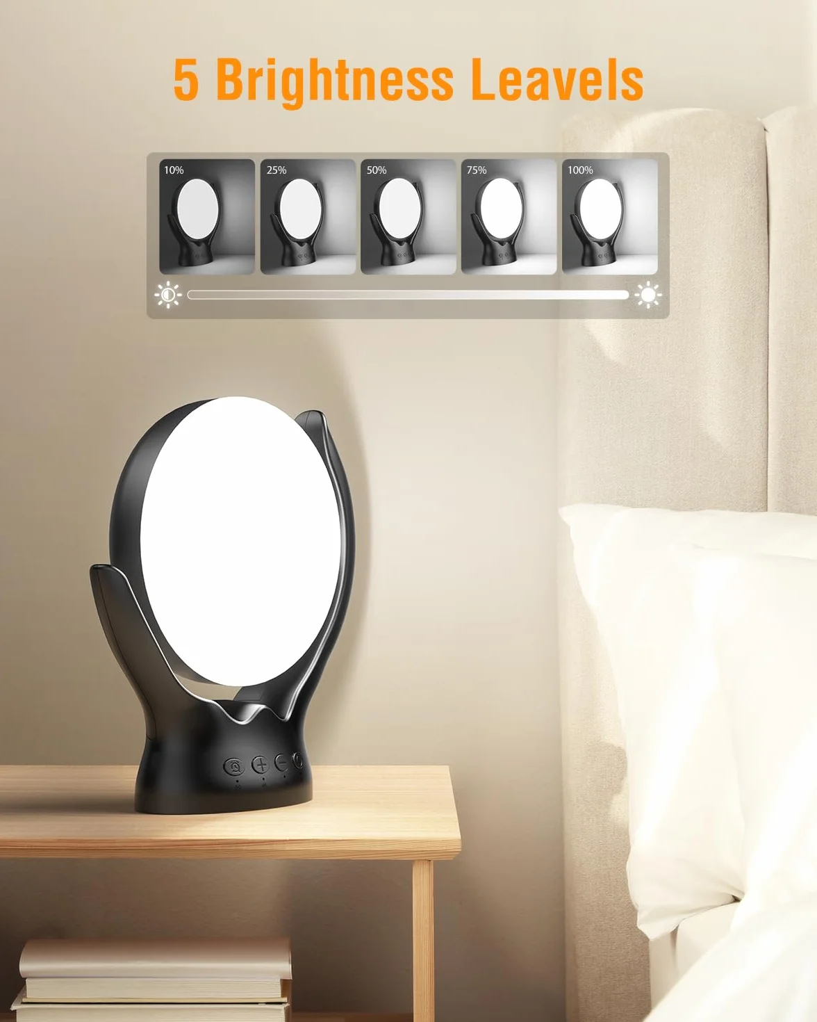 Terapeutyczna lampa 10 000 luksów, obrót o 210°, szczęśliwe słoneczne światło z 5 jasnościami, 4 timery, 3 temperatury barwowe